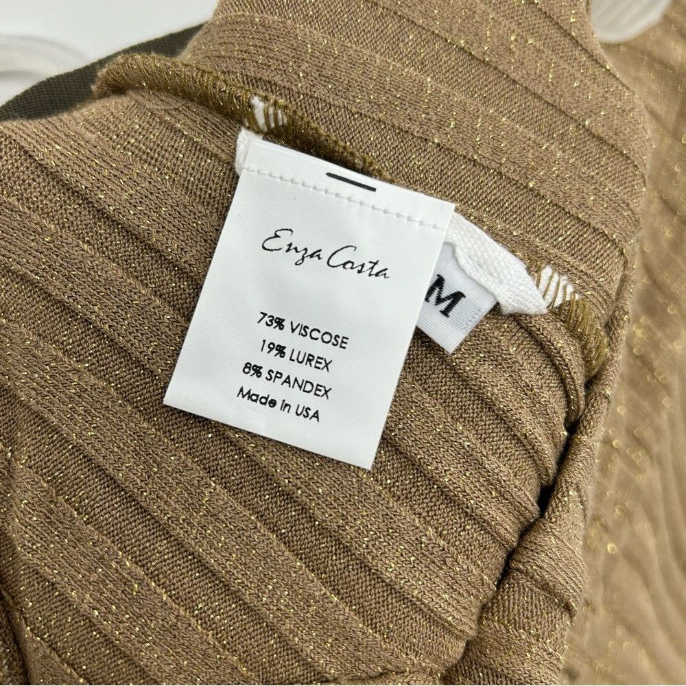Enza Costa ENZA COSTA LUREX SWETER RIB FLARE PANTS IN SAND GOLD SPARKLE Size 28" / US 6 / IT 42 - 3 Thumbnail
