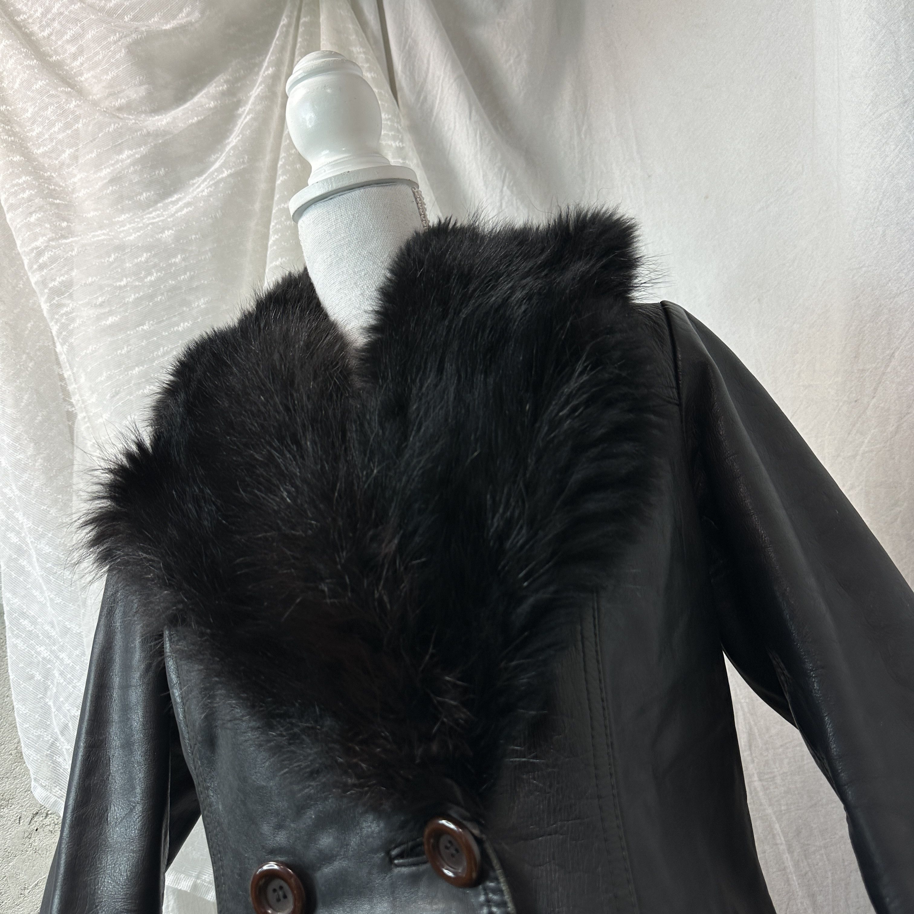 Vintage Vintage Biker Double-Breasted Real Fur Leather Coat 00s Size M / US 6-8 / IT 42-44 - 6 Thumbnail
