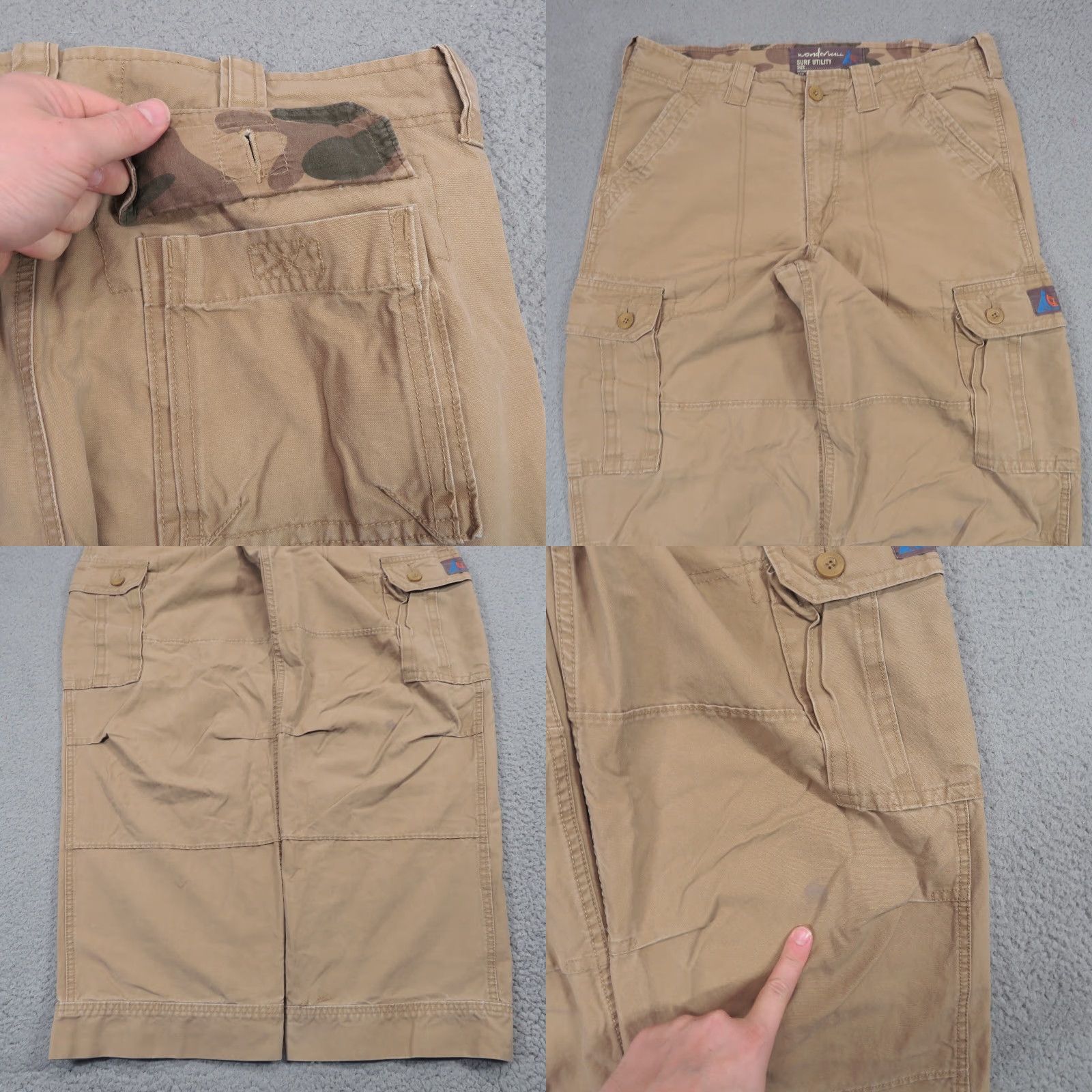 Vintage VINTAGE Wonderwall Cargo Pants Mens 35 Baggy Military Raver Skater Paratrooper Surfer Y2K 36x30 Beige Cotton Wide-Leg Mens Pants Size US 35 - 8 Thumbnail