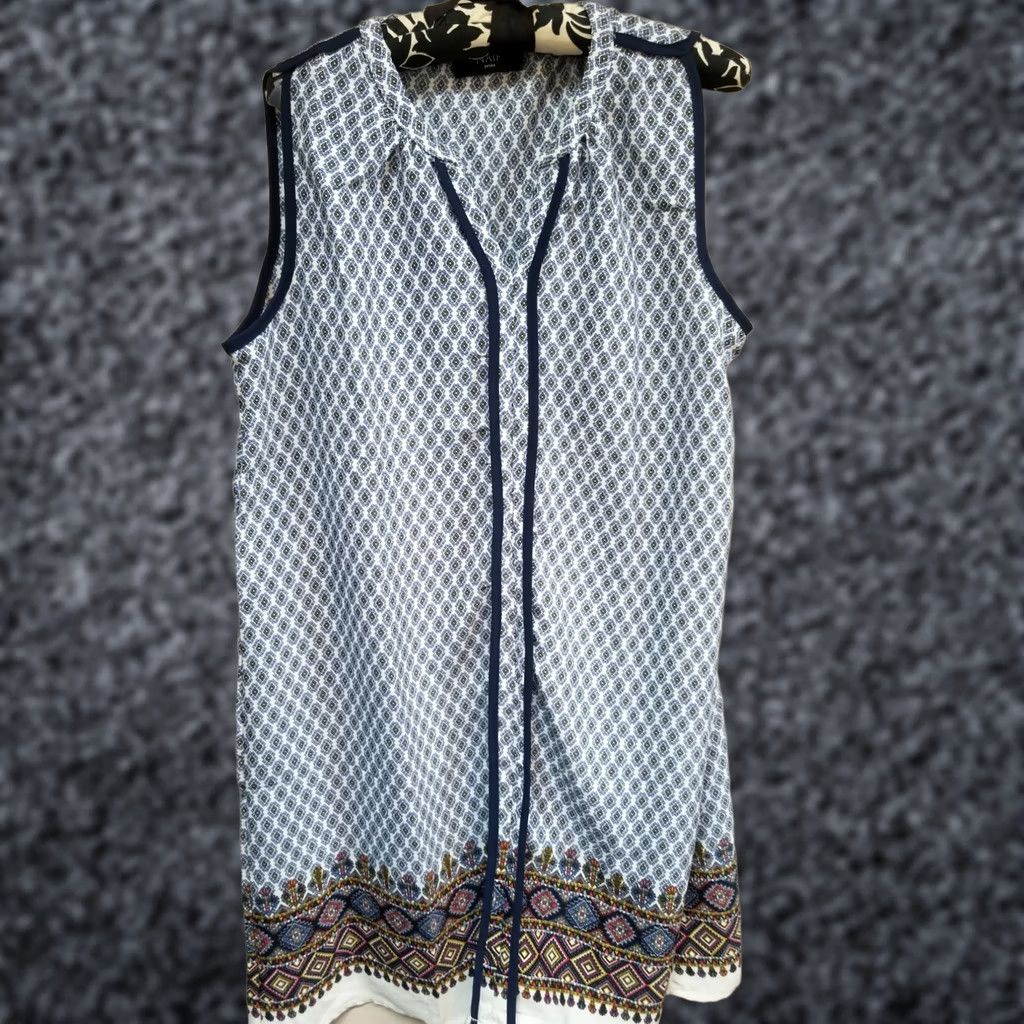 Vintage Naif Dress Petite Size PXL Navy Split Neck Shift Sleeveless Boho Style Womens Size XL / US 12-14 / IT 48-50 - 1 Thumbnail