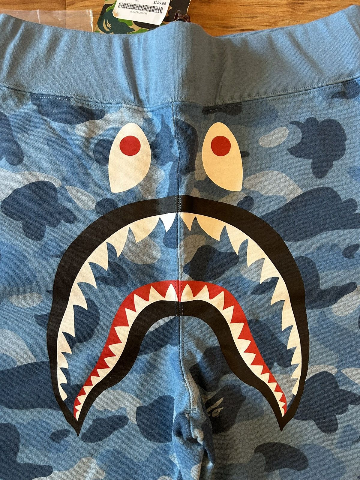 NEW Bape Blue HoneyComb Camo Shark Sweat Shorts