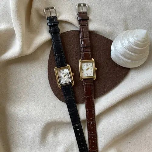 Jewelry Leather Strap Rectangular Gold Watch, Classic Wristwatch Size ONE SIZE - 5 Thumbnail