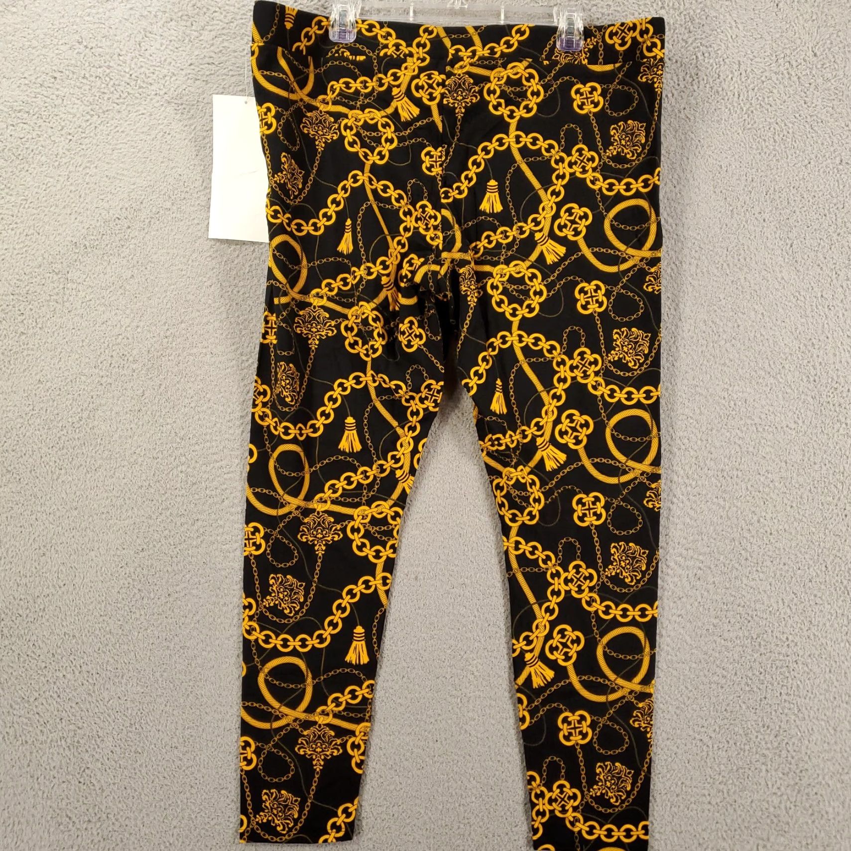 Vintage New Leggings Womens Size 1X Black Gold Chains Tassels Pullon Stretch Pants Size 40" / US 18 - 5 Thumbnail