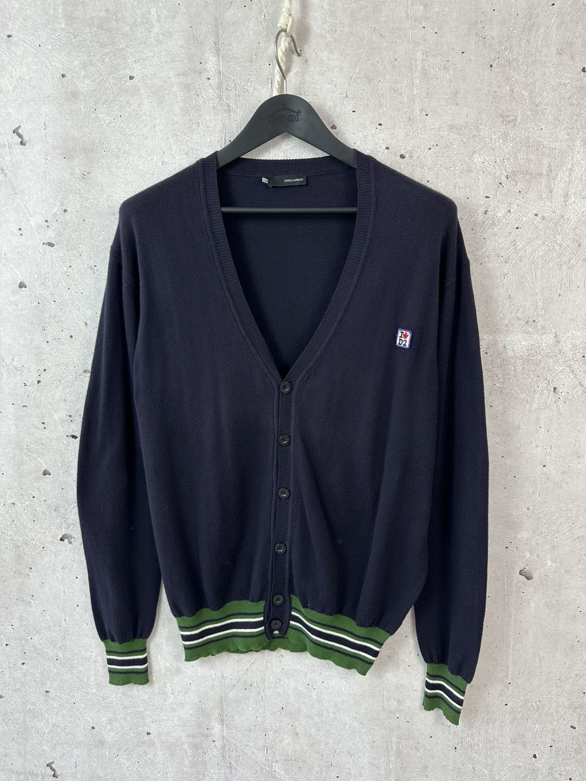 Dsquared2 D2 Dsquared2 Vintage Made in Italy Green Stripped Cardigan Size US XL / EU 56 / 4 - 1 Thumbnail