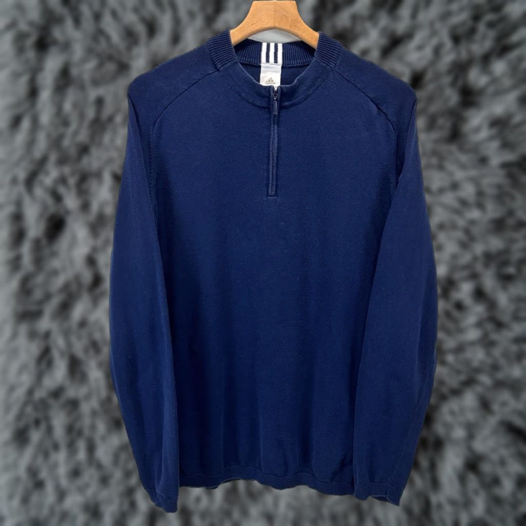 Adidas VINTAGE Adidas 1/4 Zip Sweater Men XL Navy 3-Stripe Knit Pullover Mock Neck Long Sleeve Cardigan Casual Winter Size US XL / EU 56 / 4 - 1 Thumbnail