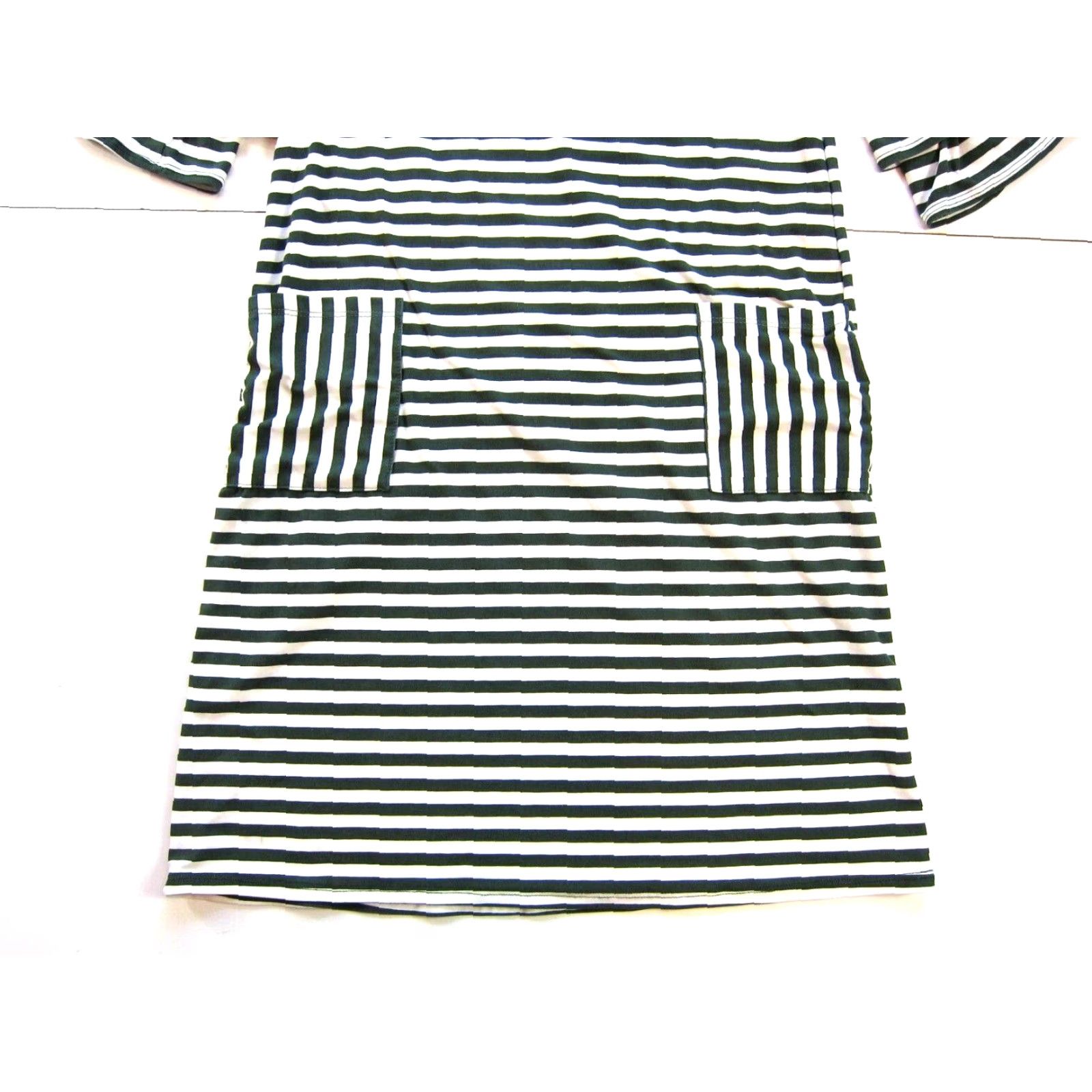 Vintage Orange Creek Dress Green Ivory Stripe Stretch Pocket Ruffle Sleeve Shift Small Size S / US 4 / IT 40 - 6 Thumbnail