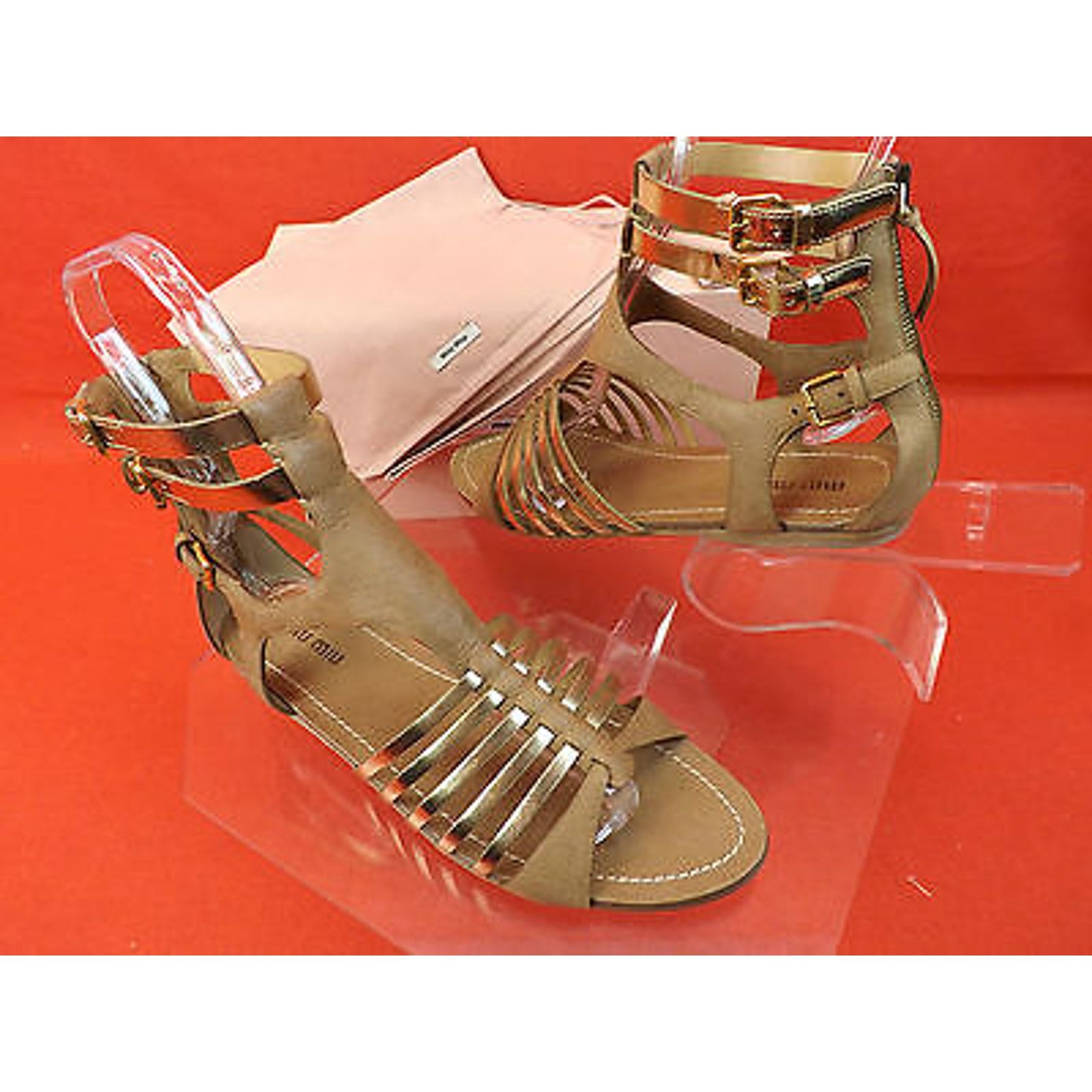 Miu Miu CAMEL GOLD LEATHER BACK ZIP GLADIATOR FLATS SANDALS 35.5 Size US 5.5 / IT 35.5 - 6 Thumbnail