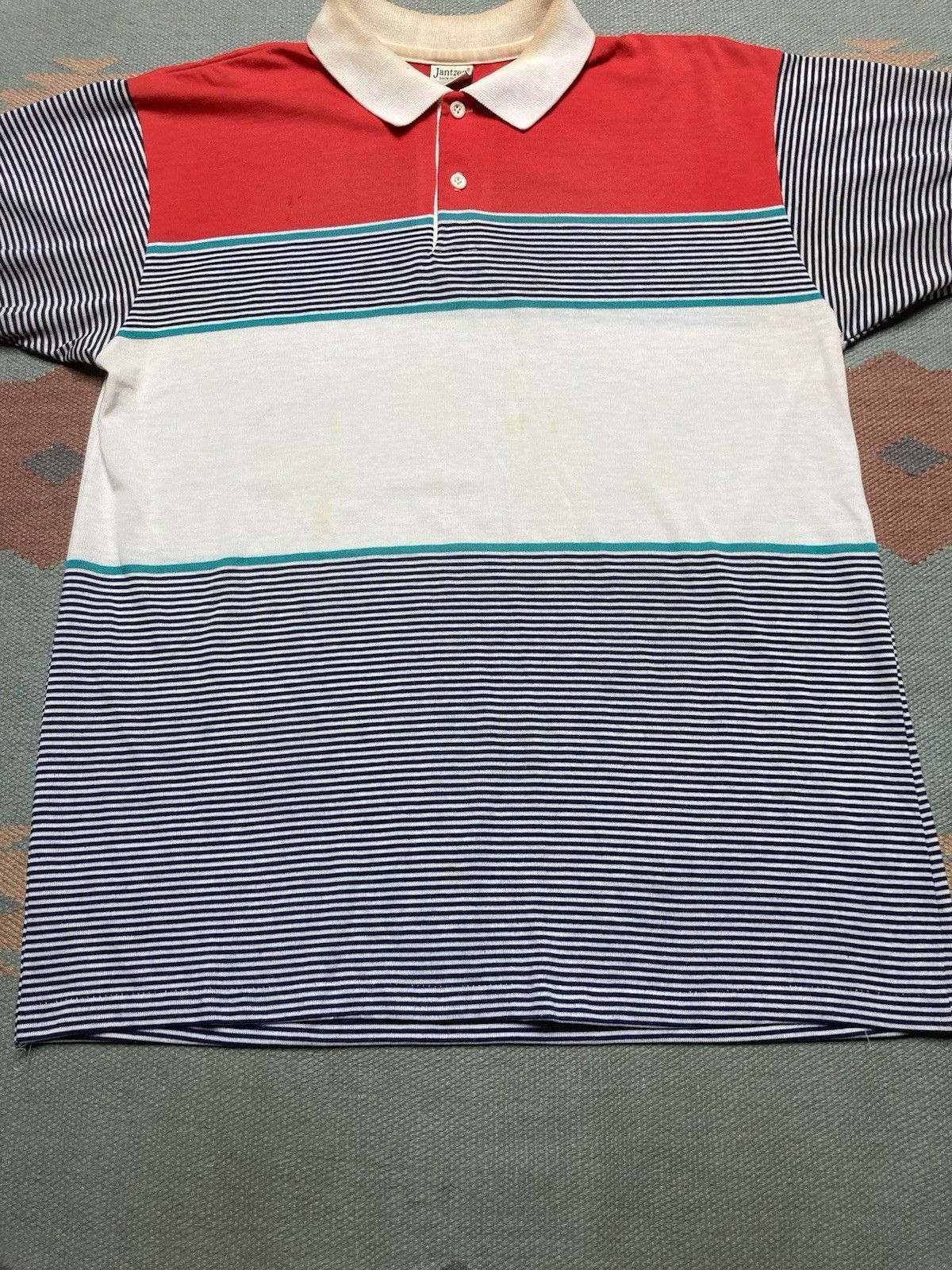 Vintage Vintage 80s polo shirt jantzen striped distressed large Size US L / EU 52-54 / 3 - 2 Thumbnail