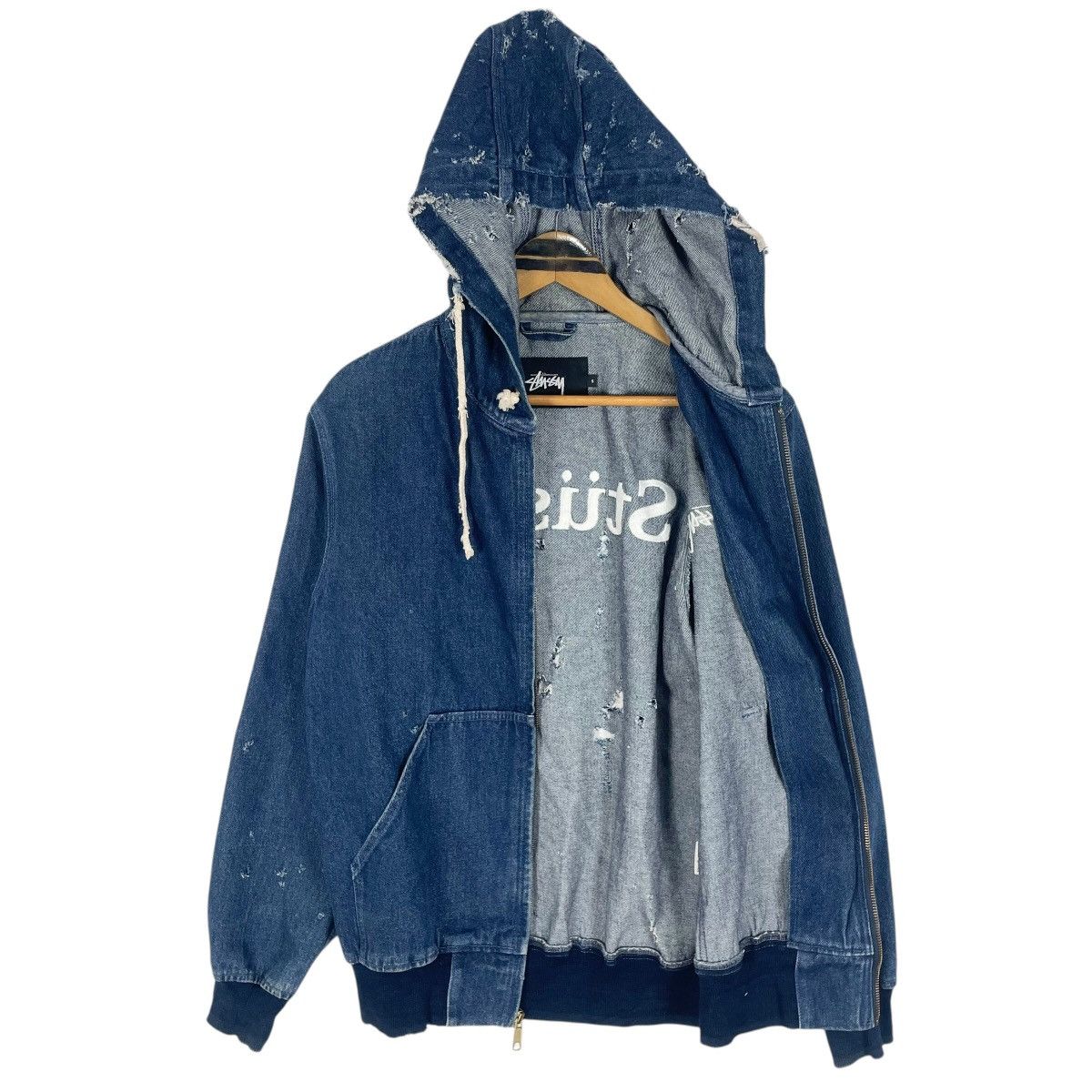 Stussy Vintage Stussy Hooded Distressed Style Denim Jacket Size US M / EU 48-50 / 2 - 10 Thumbnail