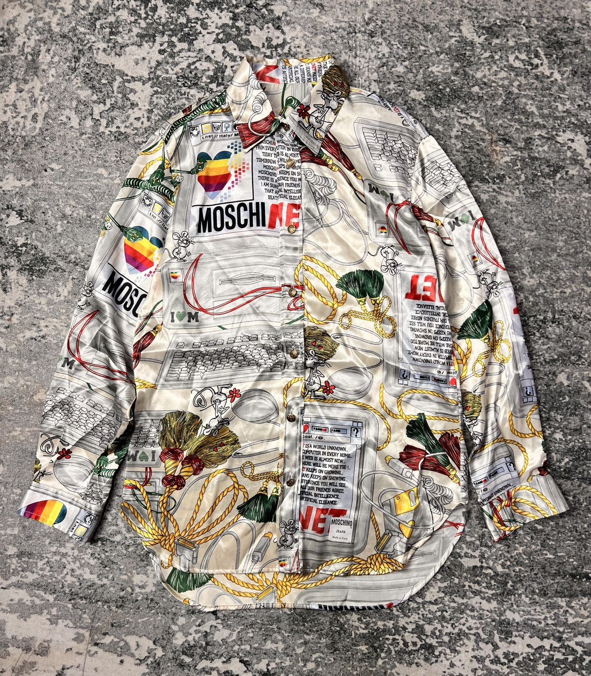 Moschino Vtg Moschino Silk Modern Baroque Apple Button Up Shirt Size US L / EU 52-54 / 3 - 1 Thumbnail