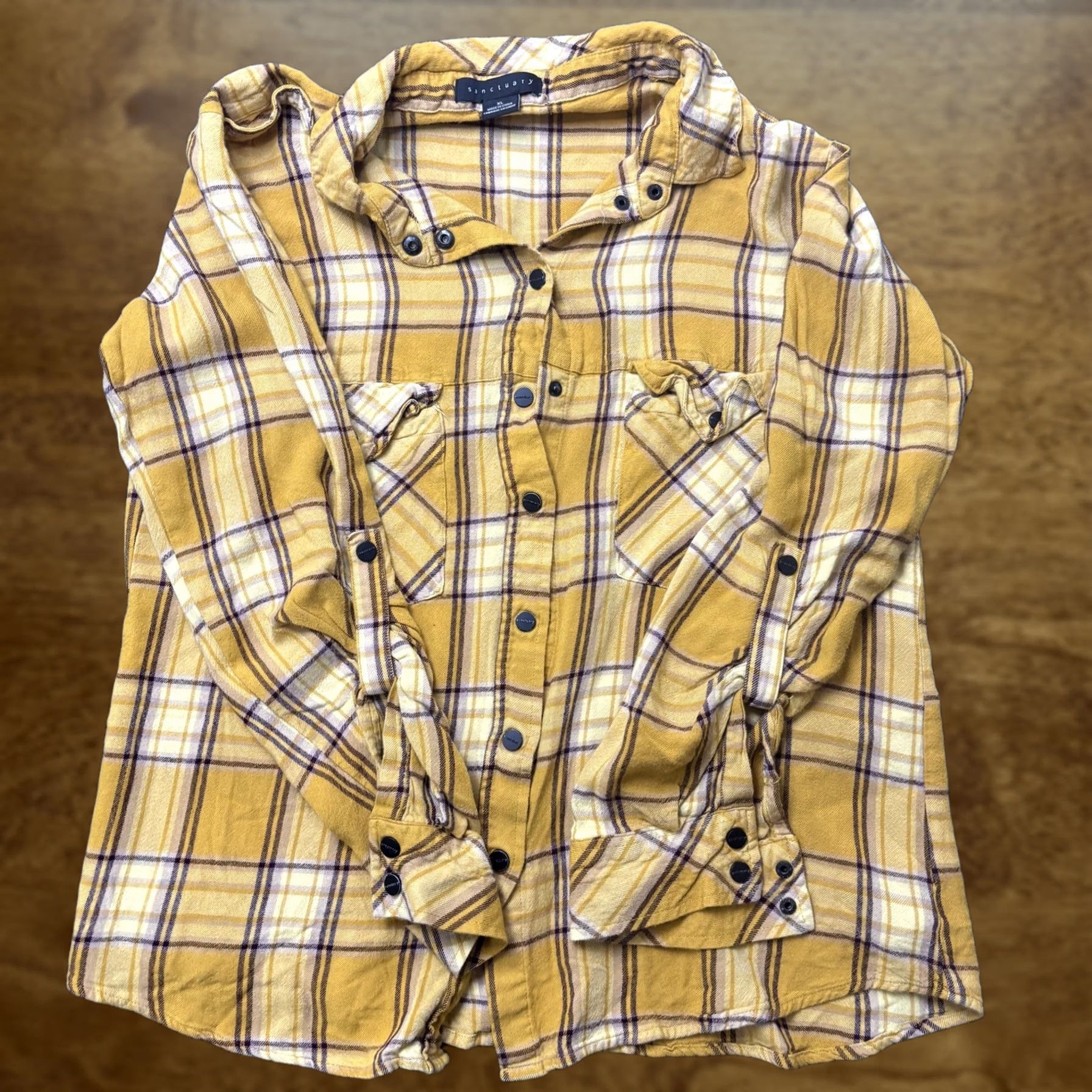 Sanctuary Sanctuary Flannel Shirt Womens XL Yellow Plaid Long Sleeve Button-Up Casual Top Shirt Size XL / US 12-14 / IT 48-50 - 1 Thumbnail