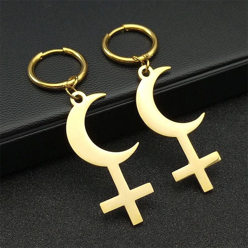 Jewelry Crescent Moon Inverted Cross Hoop Earrings Jewelry Gift Size ONE SIZE - 3 Thumbnail
