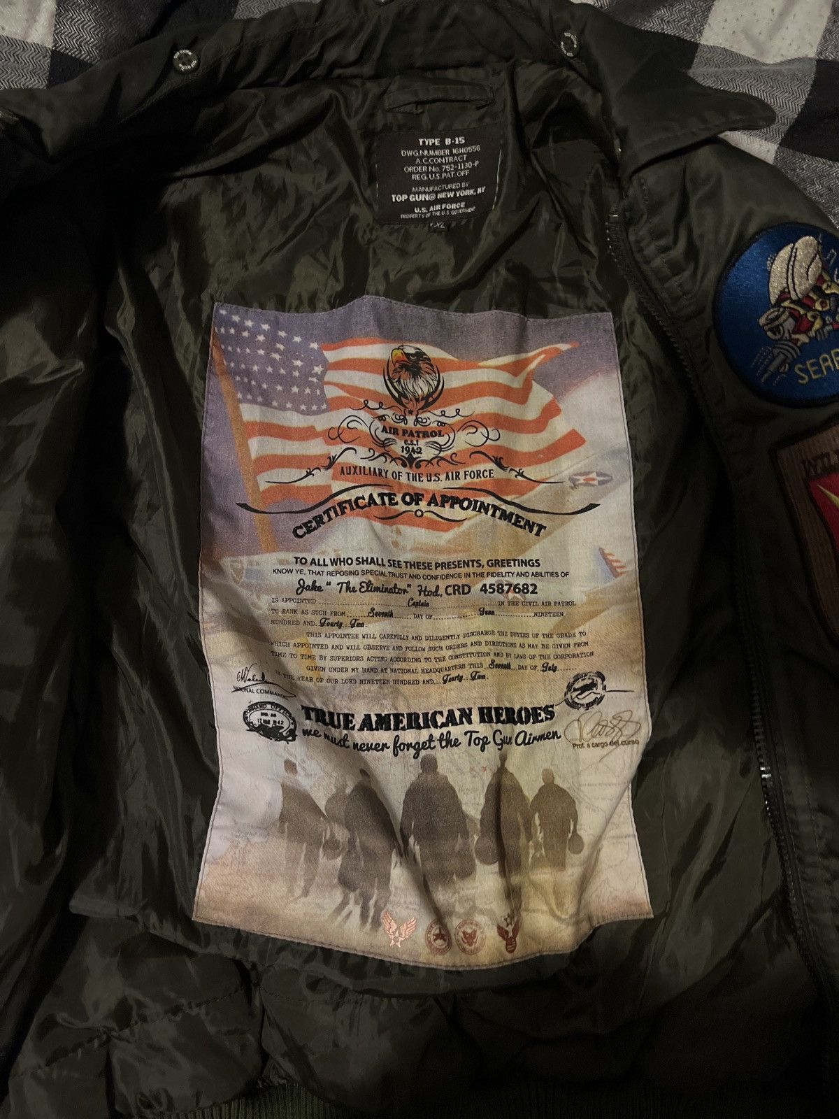 Vintage TOP GUN OFFICIAL B-15 FLIGHT BOMBER JACKET WITH PATCHES Size US XL / EU 56 / 4 - 3 Thumbnail