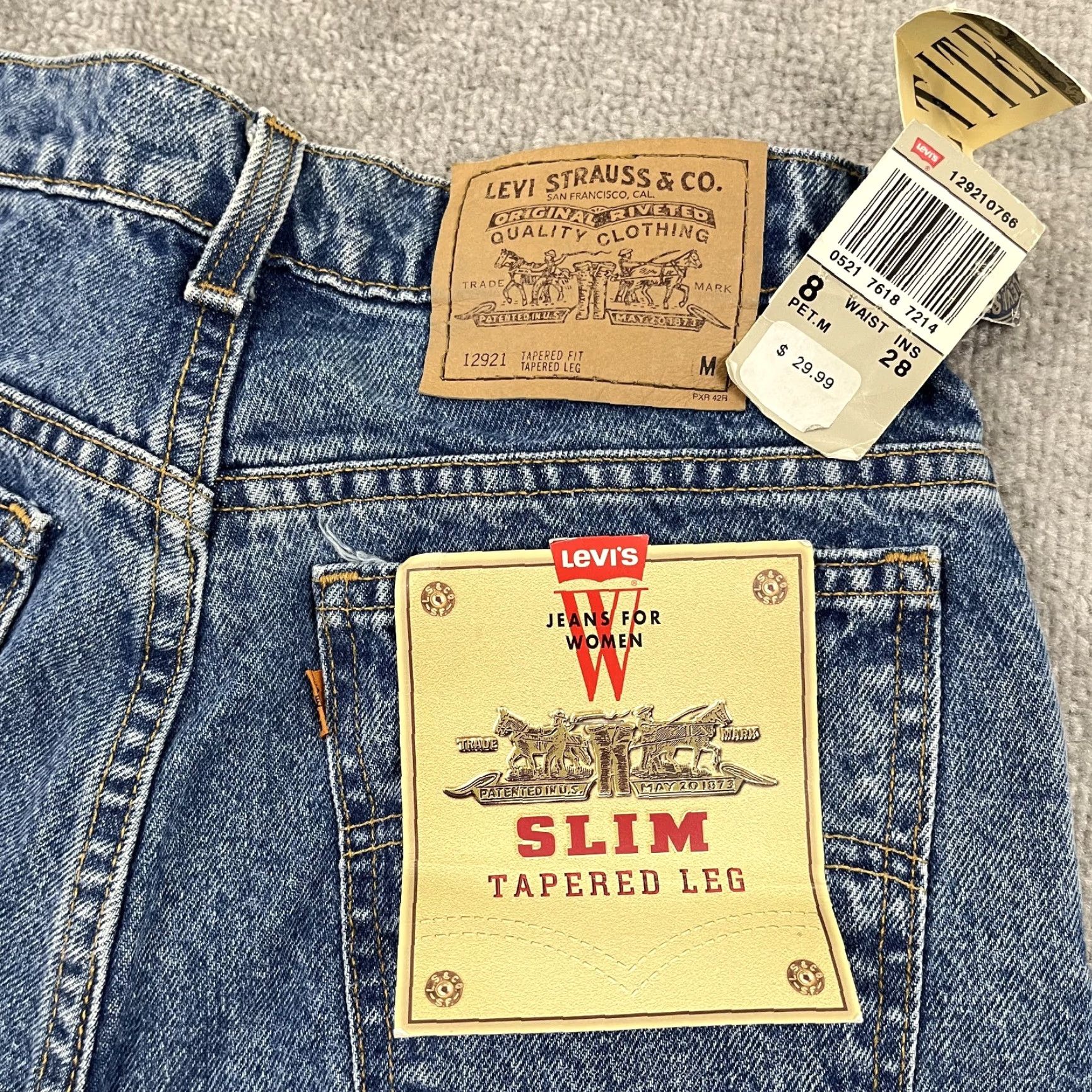 Levi's VTG Levi's 921 Jeans Womens Sz 8P Tapered Blue Denim Orange Tab NOS High Rise Jeans Women 90s Retro Modern Fit Size 30" / US 8 / IT 44 - 4 Thumbnail