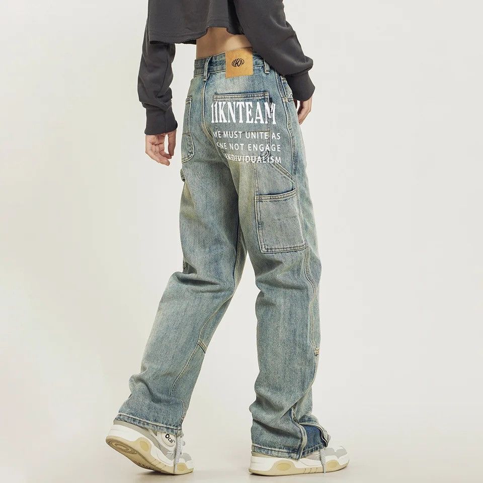 Japanese Brand Casual Letter Print Womans Denim Pants Baggy Size US 33 - 4 Thumbnail