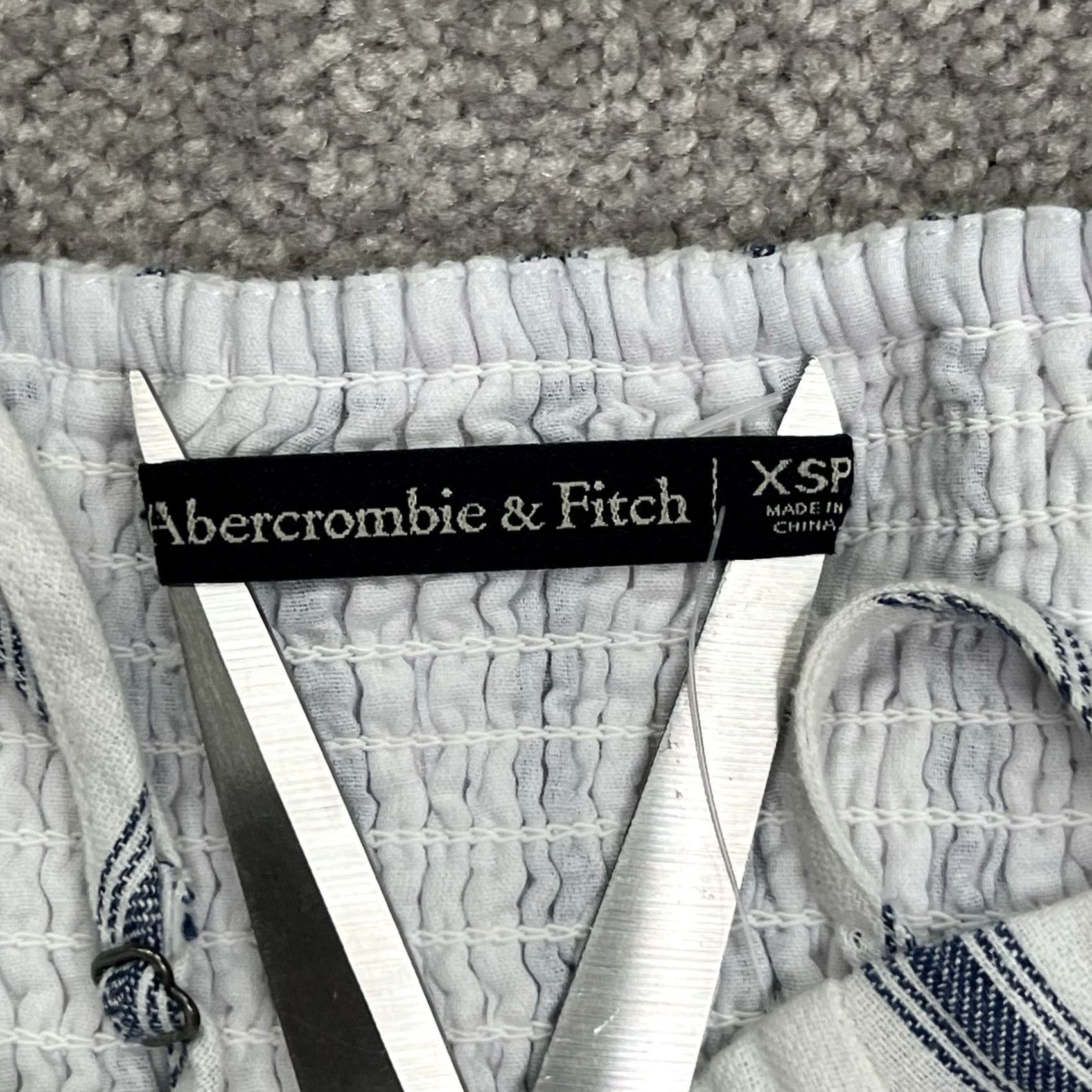 Abercrombie & Fitch VINTAGE Abercrombie Fitch Dress XSP White Blue Stripe Linen Blend Pockets Lined Knee NWT Size XS / US 0-2 / IT 36-38 - 7 Thumbnail
