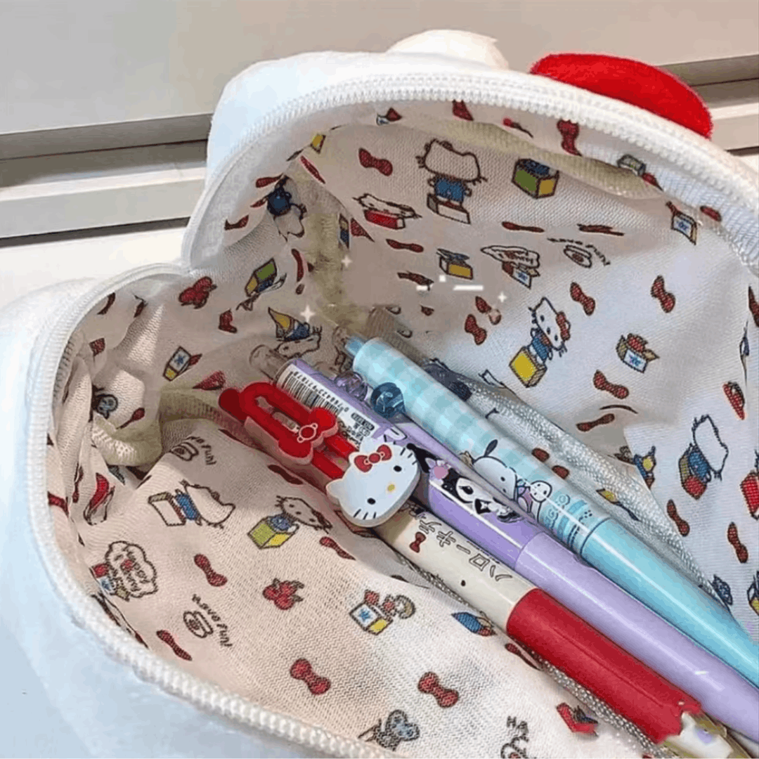 Japanese Brand HELLO KITTY Plush Cosmetic Bag, White NEW Size ONE SIZE - 6 Thumbnail