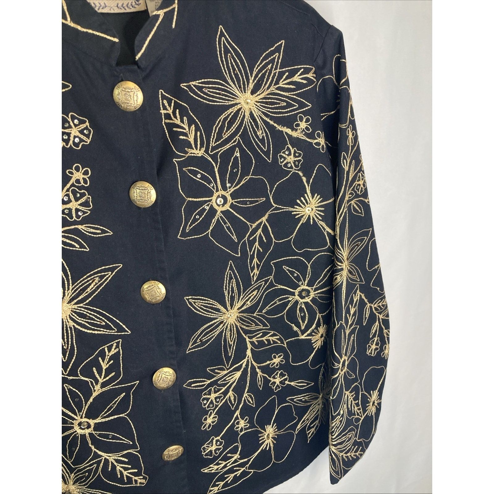 Other Vintage Jacket M Embroidered Button Up Black Gold Floral Size M / US 6-8 / IT 42-44 - 2 Thumbnail