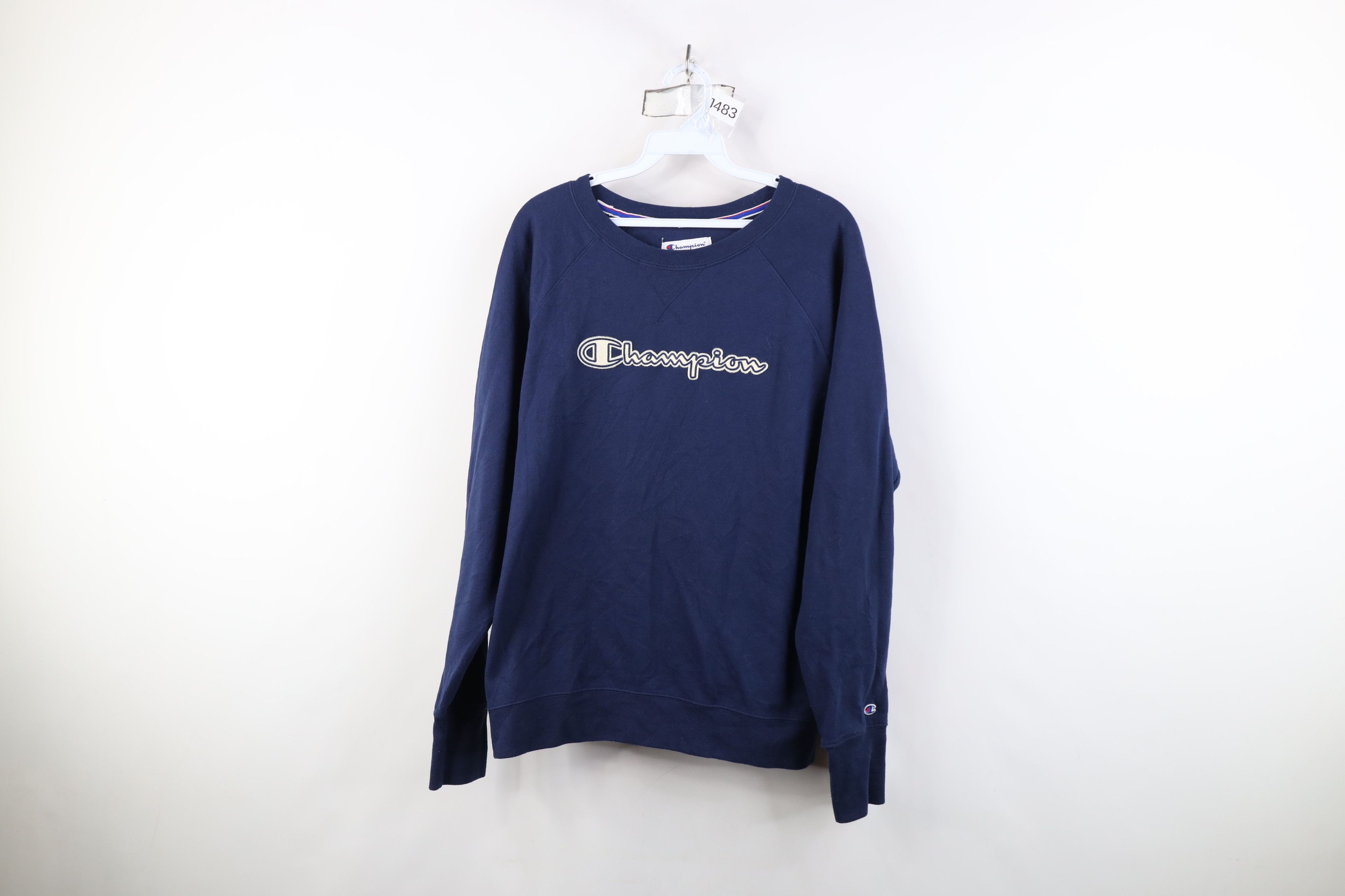Champion Vintage Y2K Champion Spell Out Script Sweatshirt Navy Blue Size L / US 10 / IT 46 - 1 Thumbnail