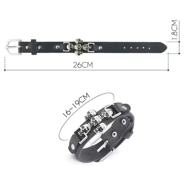 Vintage Skeleton Ordinary Skull Leather Belt Buckle Bracelets Size ONE SIZE - 5 Thumbnail