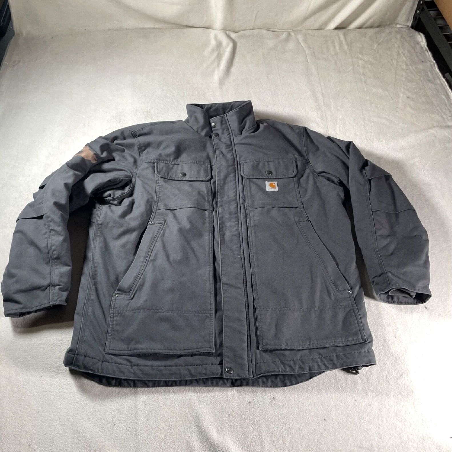 image of Carhartt Jacket Mens Extra Large Black Work Wear Canvas Chore Barn Quilted Lined in White (Size XL)