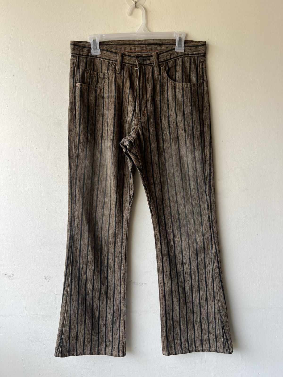 Schlussel Vintage BLUE WAY Japan Faded Striped Denim Flare Jeans Size US 32 / EU 48 - 2 Thumbnail