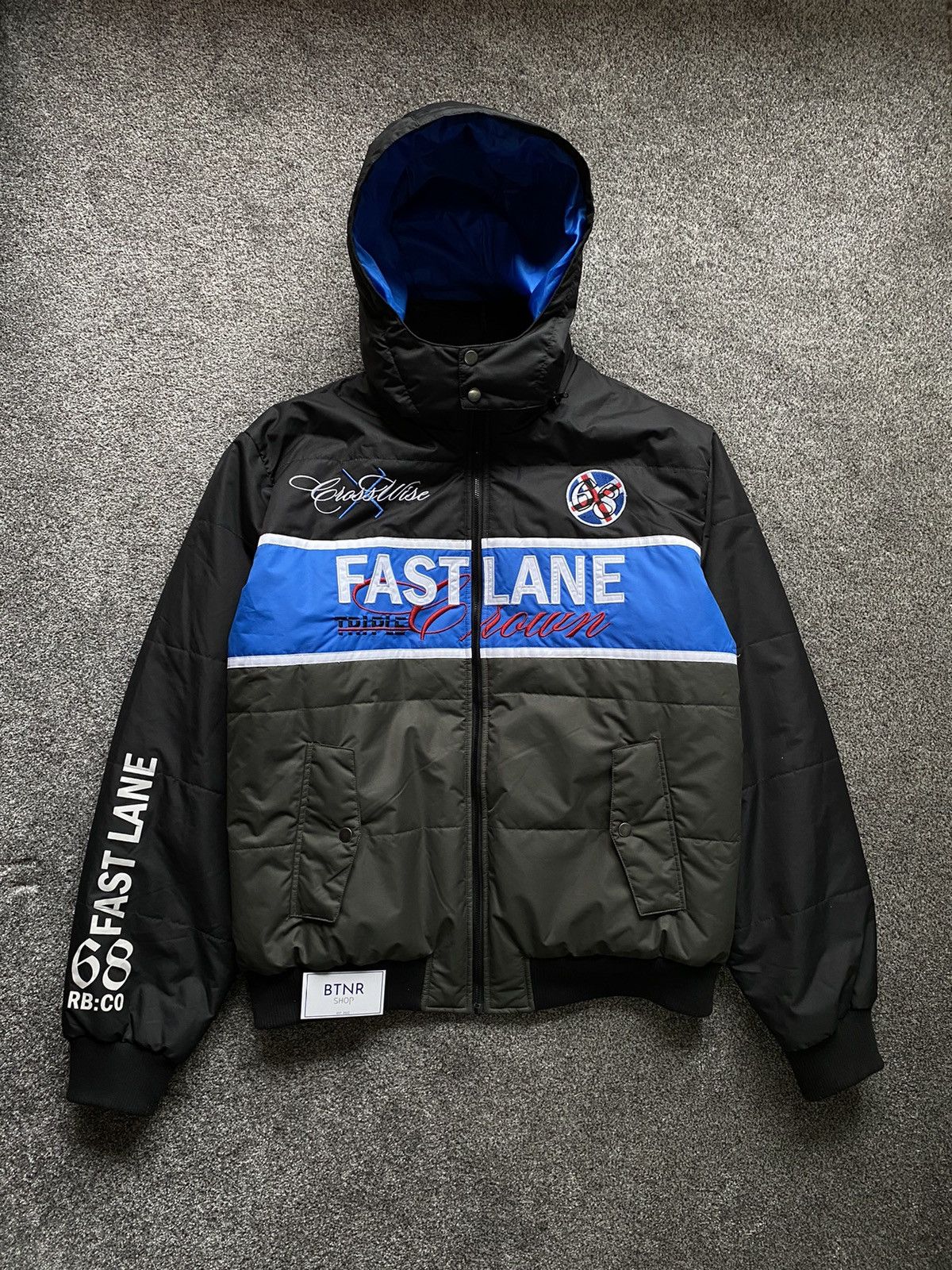 NASCAR Fast Lane Racing Bomber Hooded Black Blue Embroidered Jacket Size US XXL / EU 58 / 5 - 1 Thumbnail