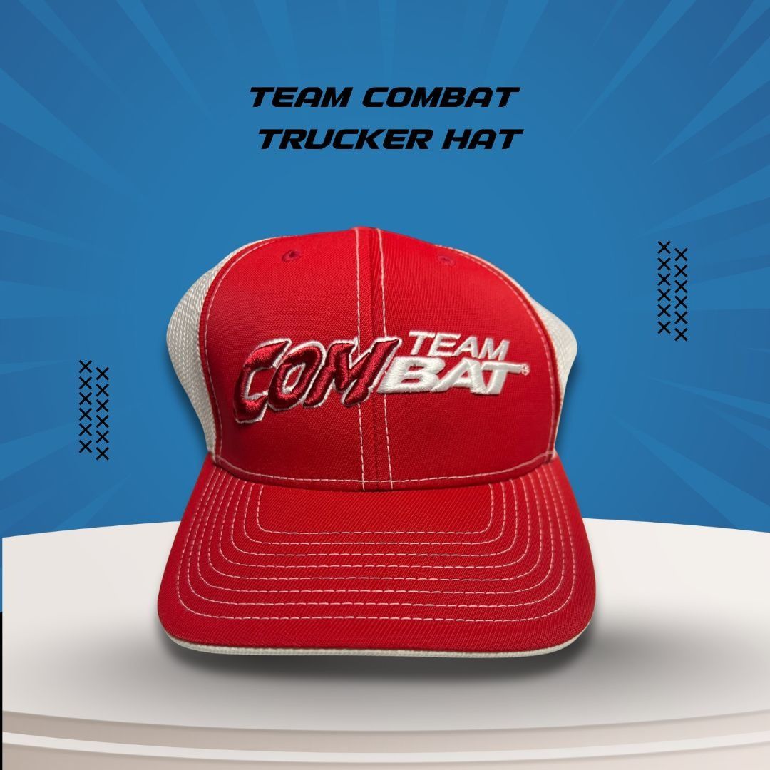 Other Team Combat Trucker Hat Red & White Mesh Pro Model Adjustabl Size ONE SIZE - 1 Thumbnail