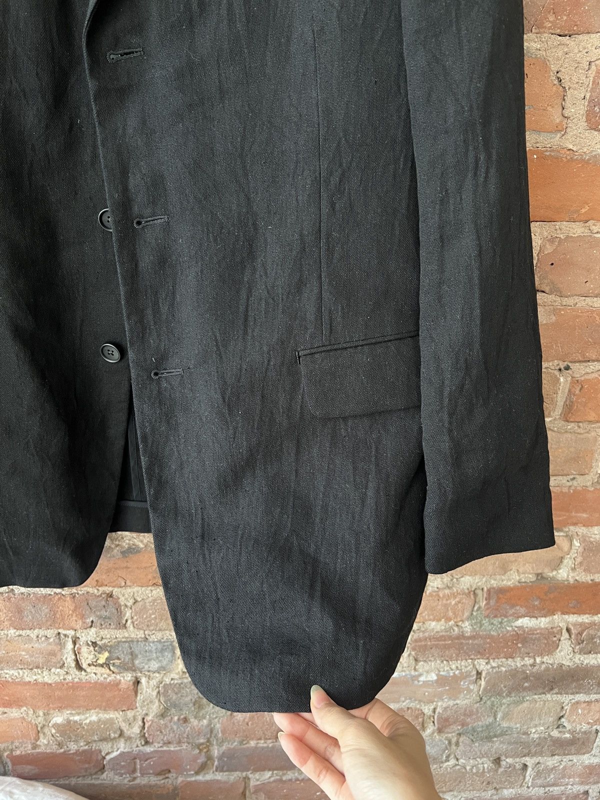 Yohji Yamamoto Yohji Yamamoto black linen relaxed fit blazer jacket Size US M / EU 48-50 / 2 - 2 Thumbnail