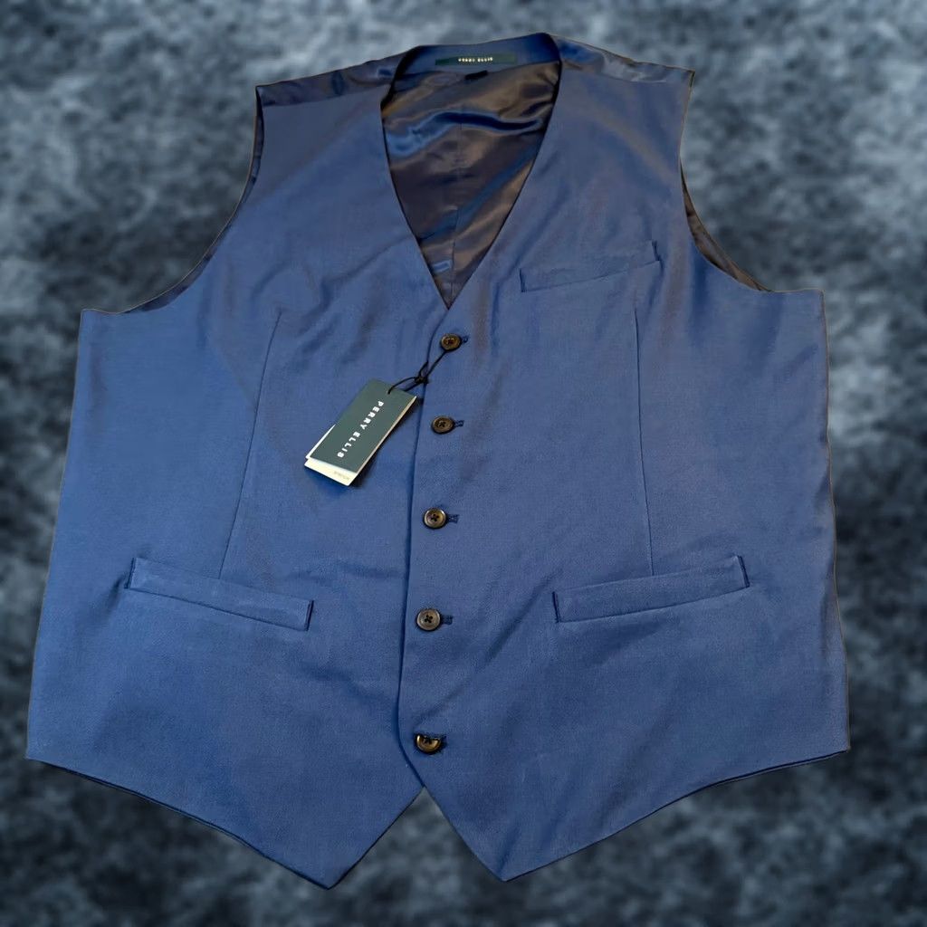 Perry Ellis Perry Ellis Suit Vest Mens 2XL Blue Adjustable Back Strap Stretch NWT Size 48R - 1 Thumbnail