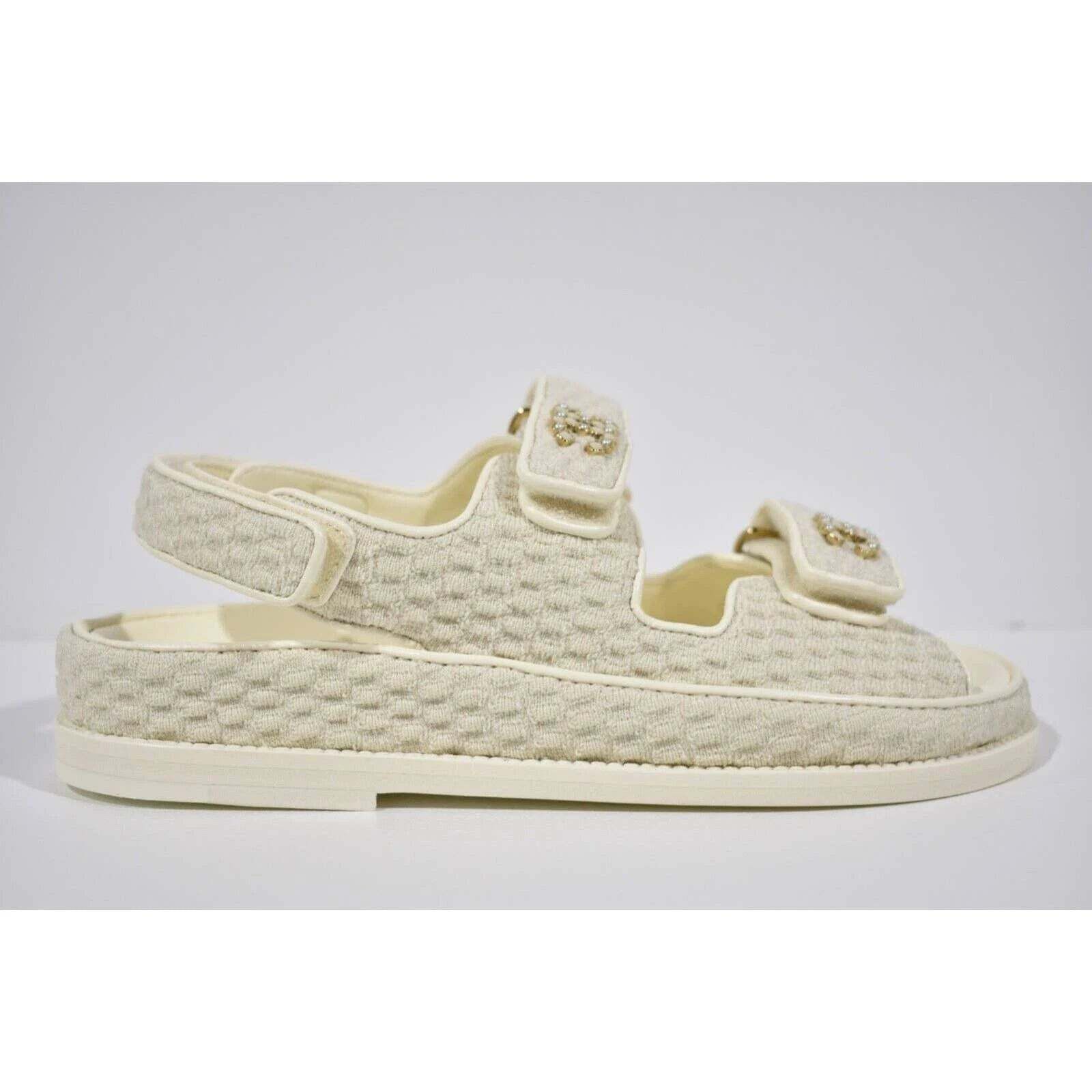 Chanel Chanel 22S Ivory White Knit CC Logo Mule Slide Strap Size US 7.5 / IT 37.5 - 1 Thumbnail