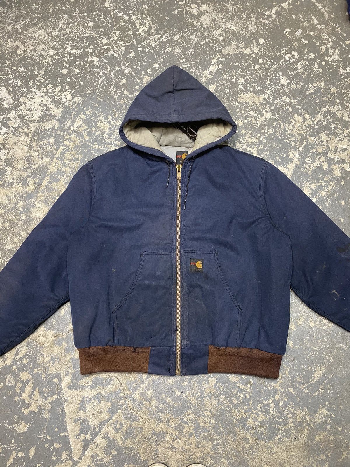 Carhartt × Vintage Vintage Carhartt FR Faded Navy Hooded Active Jacket Size US L / EU 52-54 / 3 - 3 Thumbnail