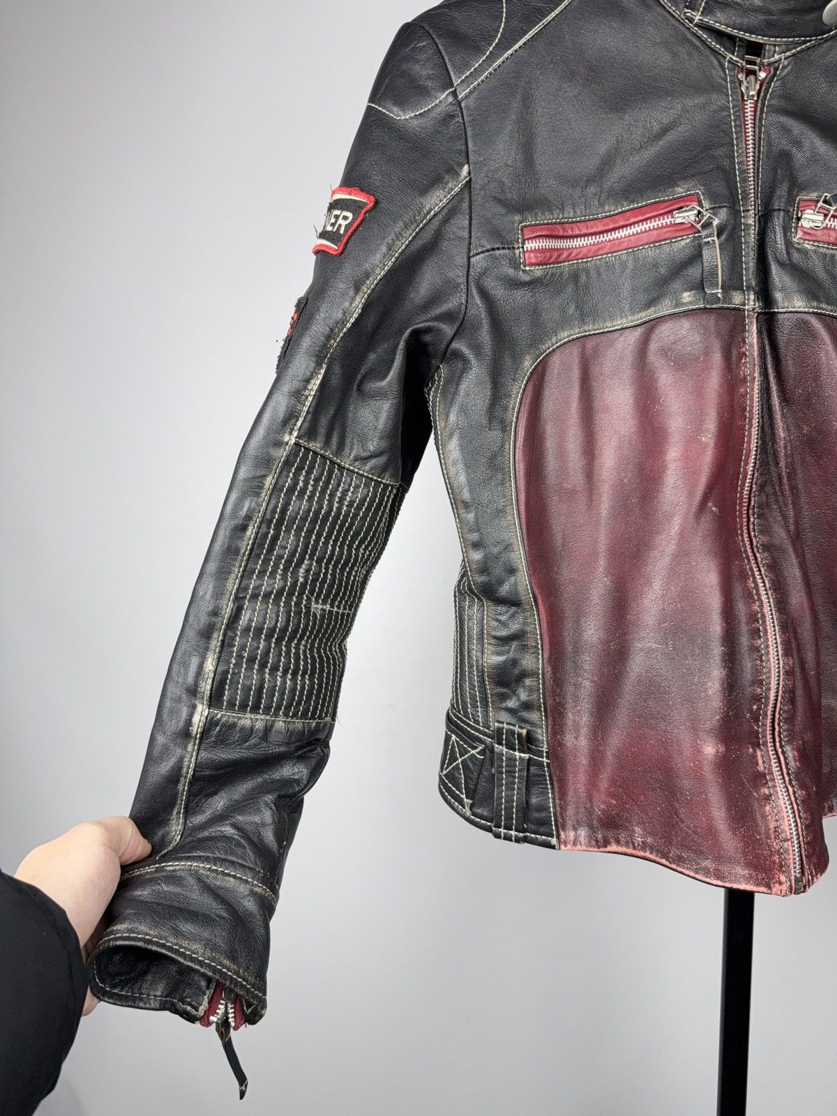 Mustang 00s Mustang Faded Leather Biker Jacket Vintage Racing Moto Size M / US 6-8 / IT 42-44 - 4 Thumbnail