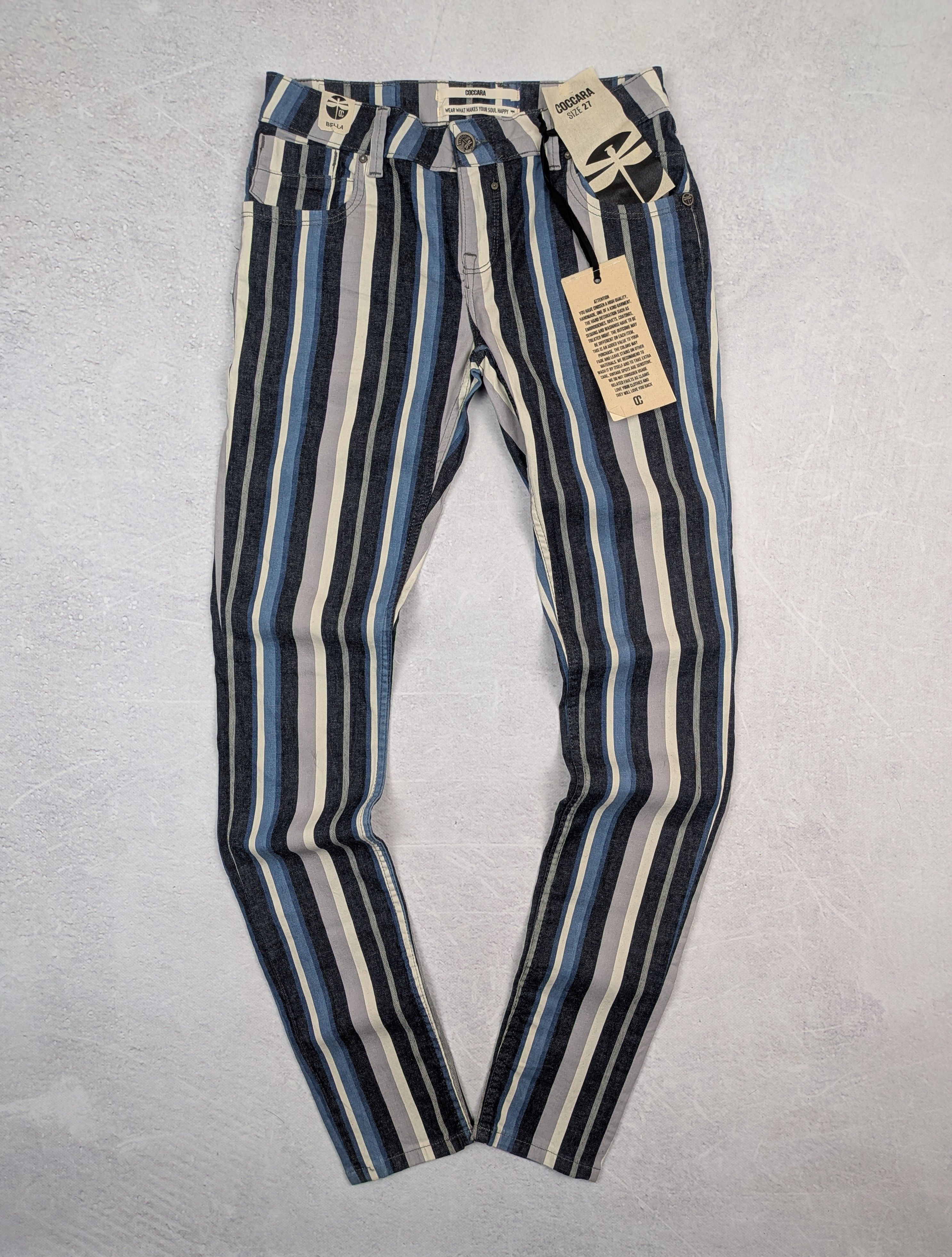 Other COCCARA Women Low Rise Skinny Stripes Jeans Handmade Size 27 Size 27" / US 4 / IT 40 - 1 Thumbnail