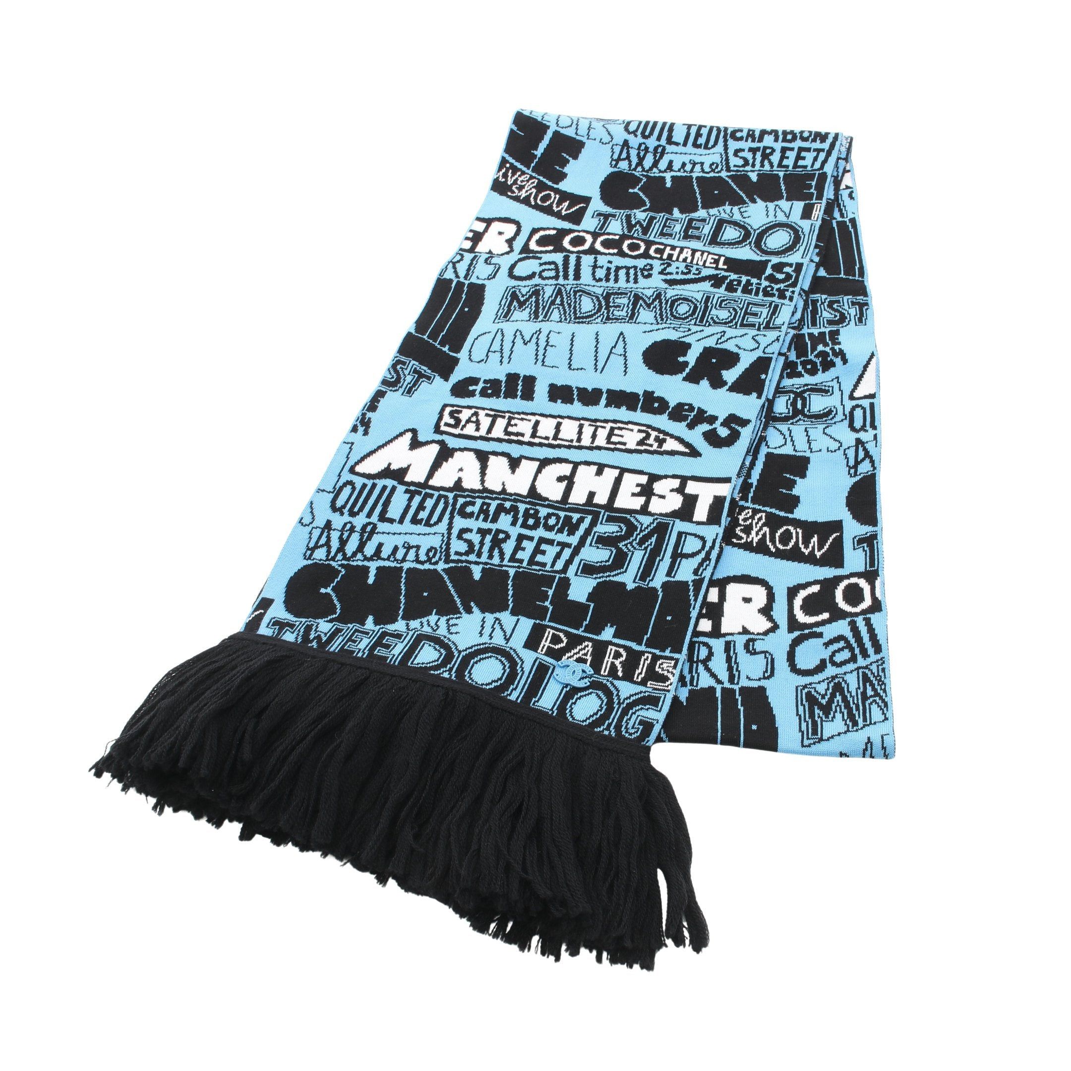 Chanel Chanel Scarf Cotton Cashmere Wool Blue Black White Size ONE SIZE - 1 Thumbnail