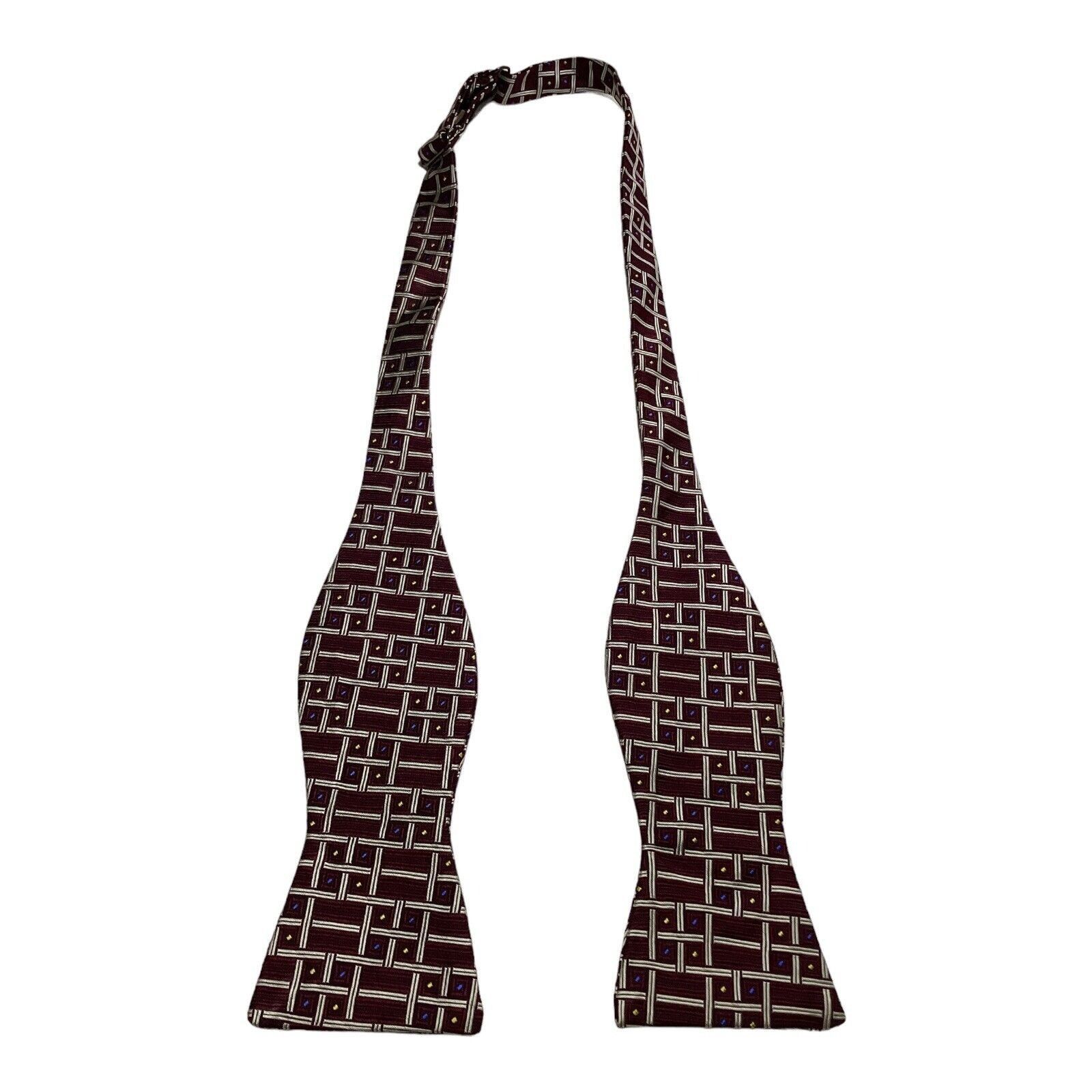 Robert Talbott ROBERT TALBOTT Burgundy Geometric Adjustable Self Bow Tie Si Size ONE SIZE - 1 Thumbnail