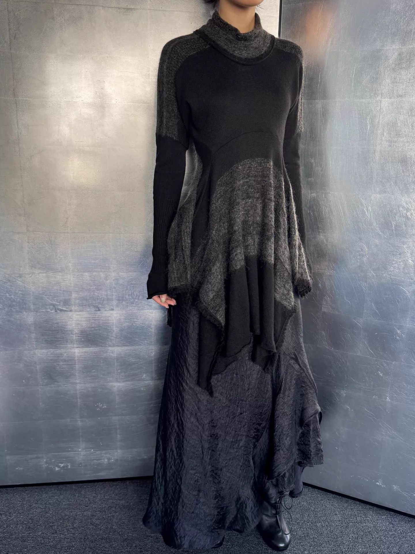 Other Italian Brand Color Blocked Irregular Hem Wool Mohair Angora Dress Size M / US 6-8 / IT 42-44 - 8 Thumbnail