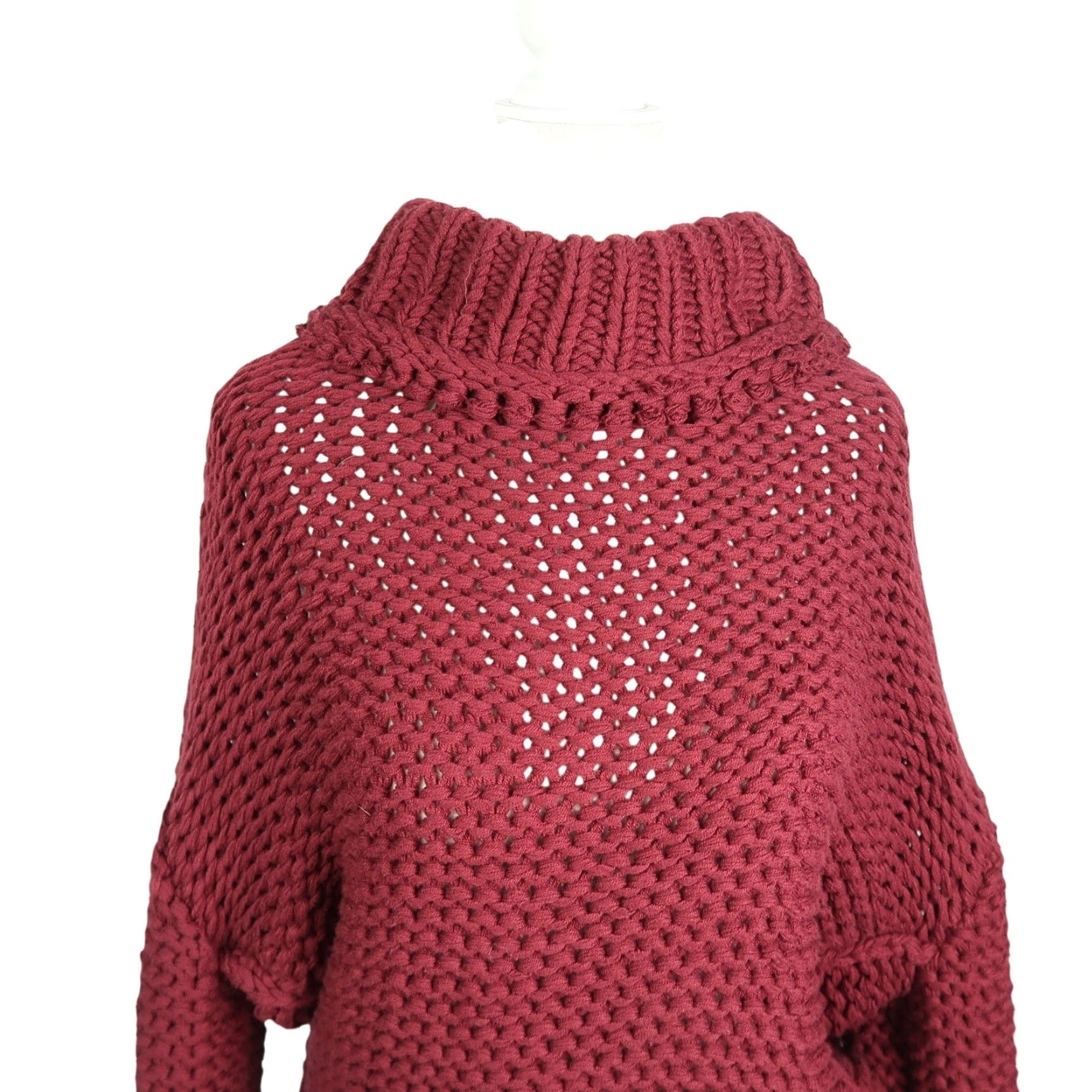 Free People VINTAGE Free People My Only Sunshine Burgundy Red Mockneck Sweater XS Size XS / US 0-2 / IT 36-38 - 2 Thumbnail