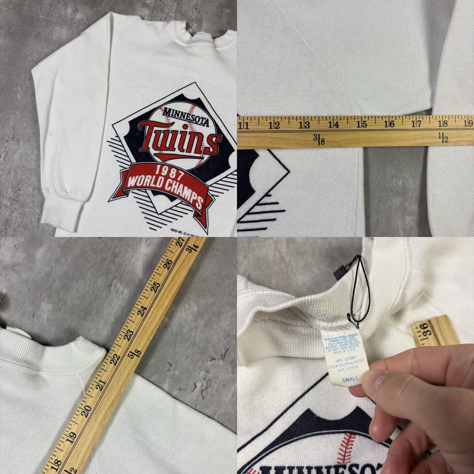 Twins VINTAGE Minnesota Twins World Champions White Crewneck Sweatshirt S Mens 90s 80s Baseball Graphic Print Pullover Cotton Knit Accents Logo Size US S / EU 44-46 / 1 - 8 Thumbnail