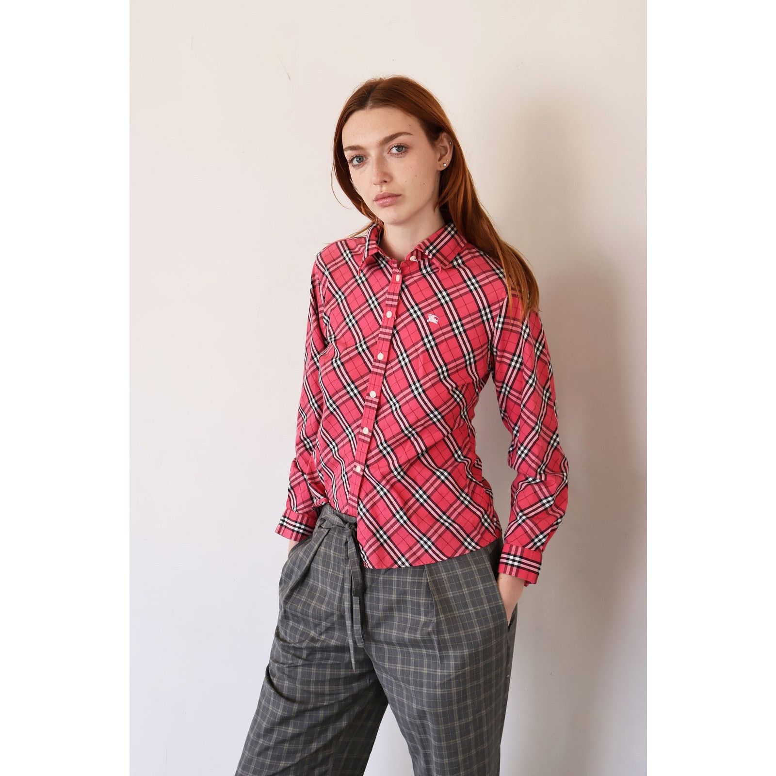 Burberry Vintage BURBERRY Hot Pink Haymarket Check Button Down Size S / US 4 / IT 40 - 1 Thumbnail