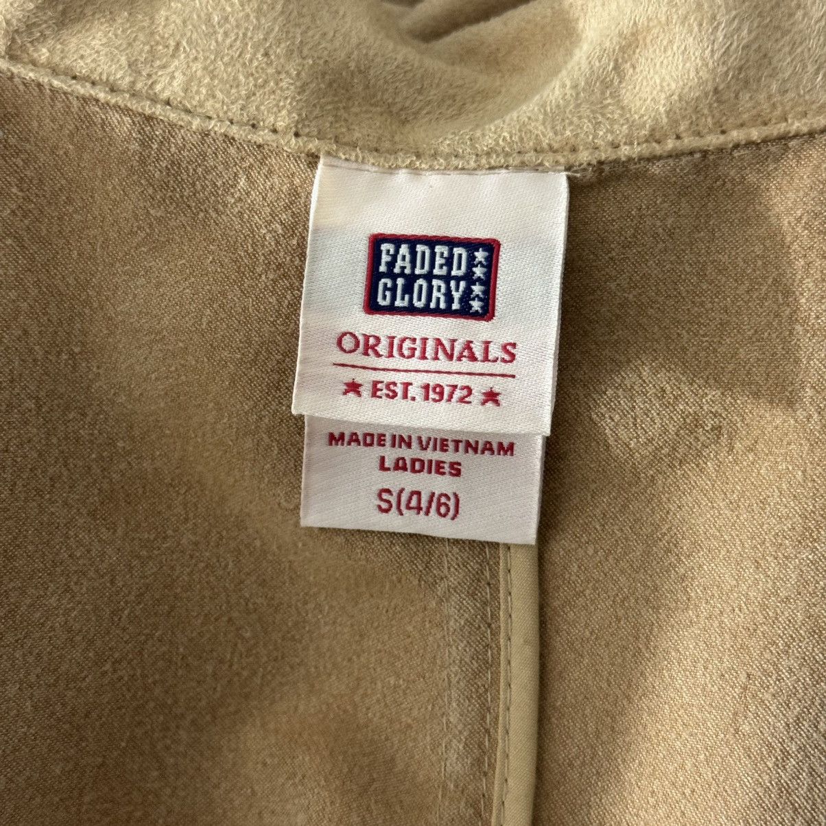 Faded Glory FADED GLORY Y2K Tan Blonde Faux Suede V Neck Blazer Jacket Size S / US 4 / IT 40 - 9 Thumbnail