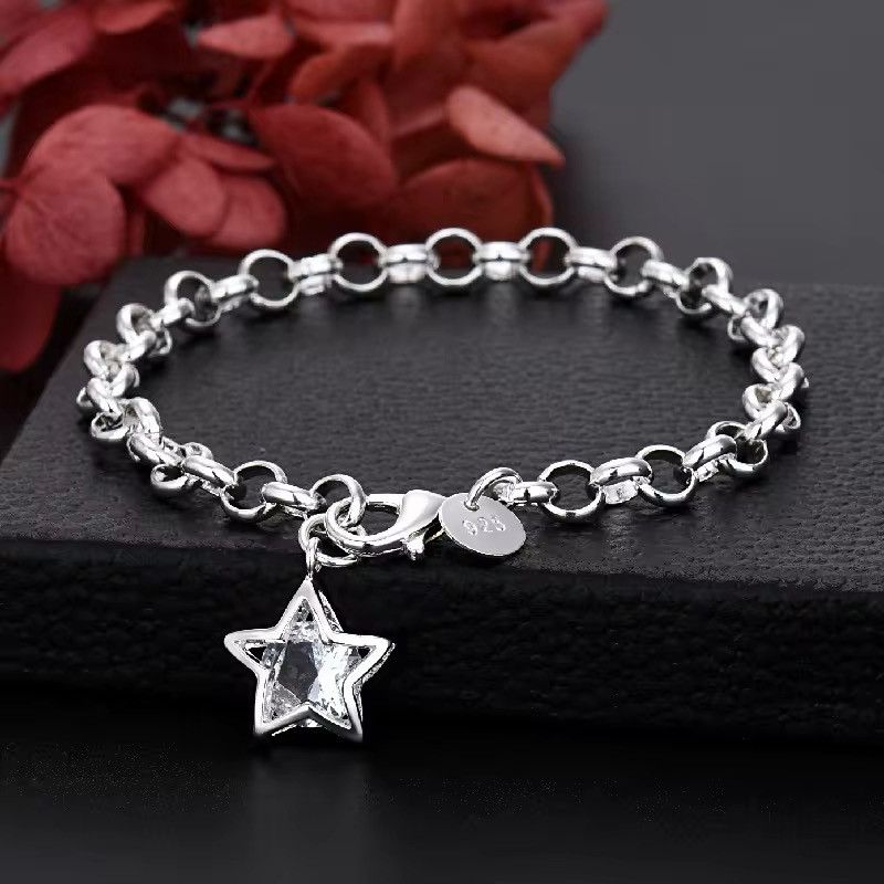Jewelry 925 Sterling Silver Elegant Shining Crystal Star Bracelets Size ONE SIZE - 3 Thumbnail