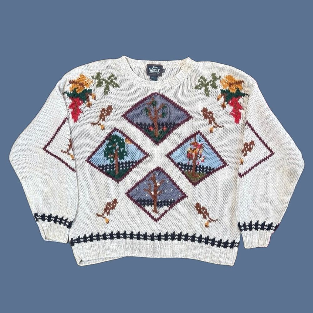 Vintage VINTAGE Woolrich Pullover Shirt Women XL Beige 90s Nature Winter Fall Spring Long Sleeve Knitted Seasonal Casual Mens/Womens Size XL / US 12-14 / IT 48-50 - 1 Thumbnail