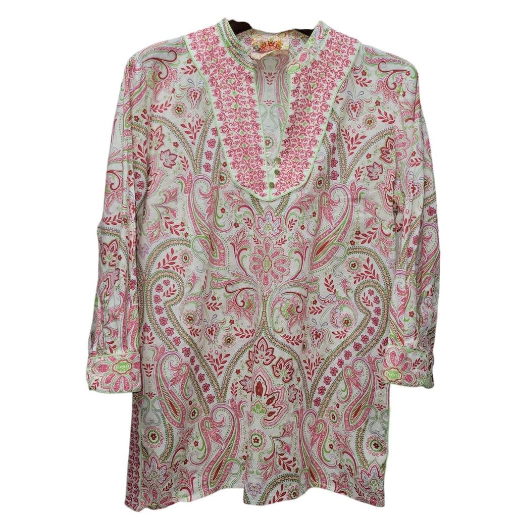 Robert Graham Robert Graham Women 3/4 Paisley Side Slit V-neck Blouse Top Size L / US 10 / IT 46 - 2 Thumbnail