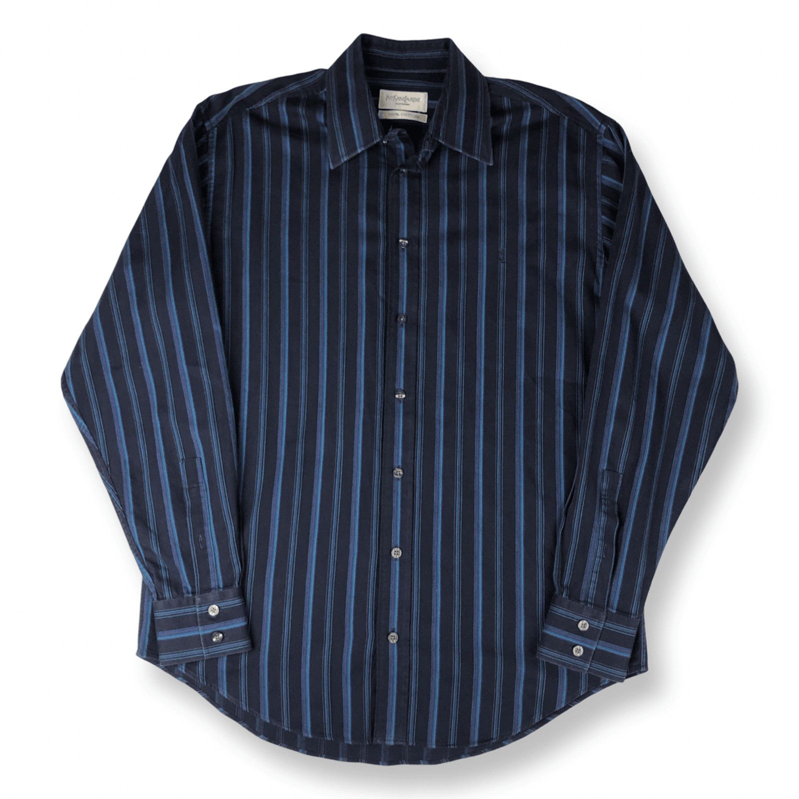 Yves Saint Laurent YSL Logo Striped Yves Saint Laurent Shirt Navy/Green Size US M / EU 48-50 / 2 - 1 Thumbnail