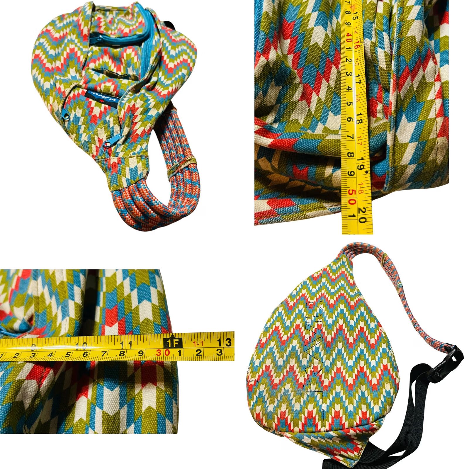 KAVU KAVU Rope Bag Original Cotton Shoulder Crossbody Sling Backpack Garden Tile Crossbody Bag Womens Medium Multicolor Chevron Pattern Size ONE SIZE - 8 Thumbnail
