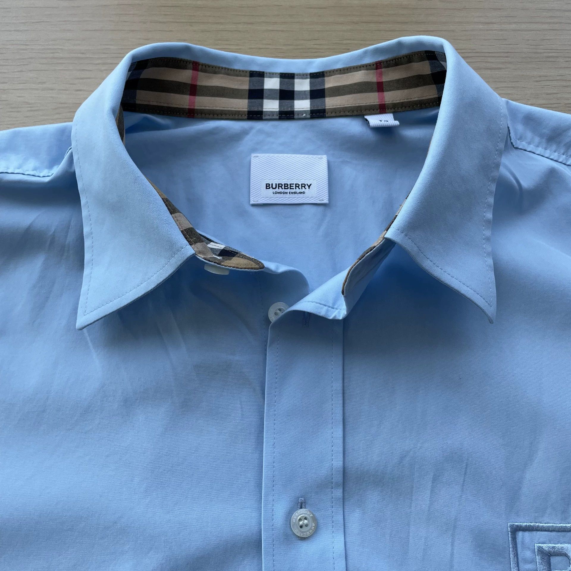 Burberry Burberry Embroidered Logo Shirt Men's Light Blue XL Size US XL / EU 56 / 4 - 4 Thumbnail
