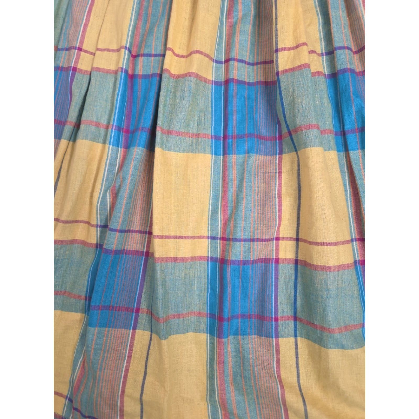 Vintage VINTAGE Pleated Plaid Midi Aline Skirt Cotton Womens XS Yellow Blue Swing 50s 60s Size 26" / US 2 / IT 38 - 2 Thumbnail