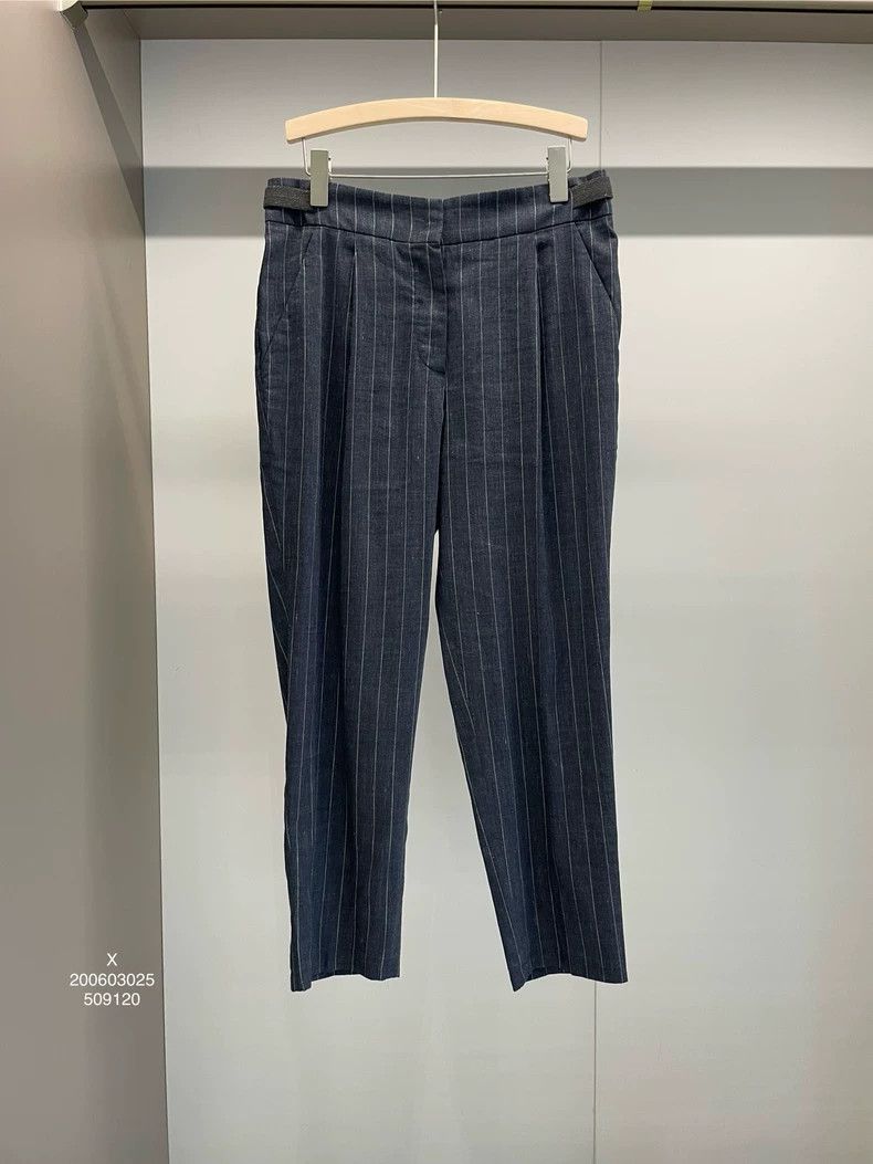 Brunello Cucinelli Brunello Cucinelli Blue Striped Linen Pants - dmc Size US 36 / EU 52 - 1 Thumbnail