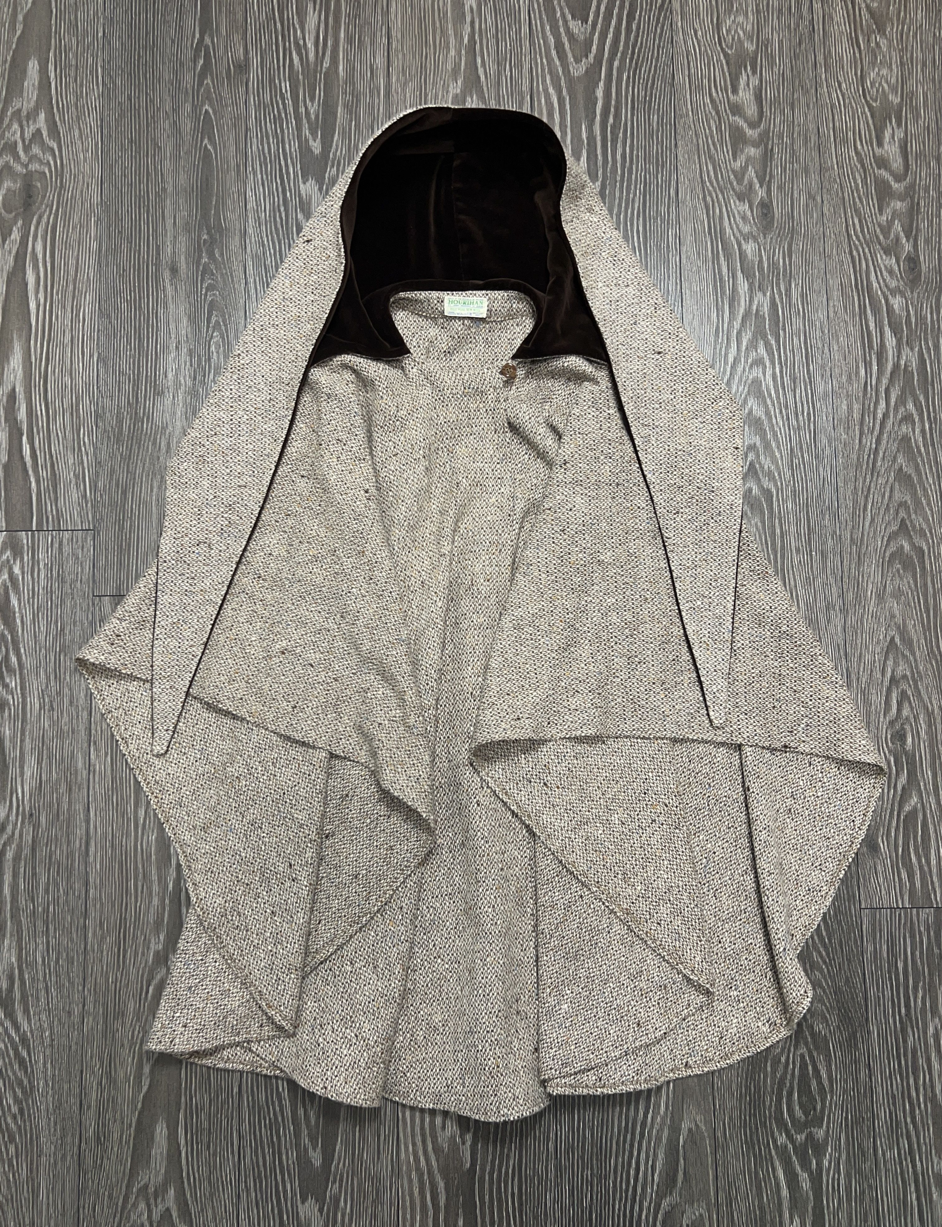 Vintage Jimmy Hourihan Ireland Wool Tweed Velvet Cape Coat Jacket Size ONE SIZE - 2 Thumbnail